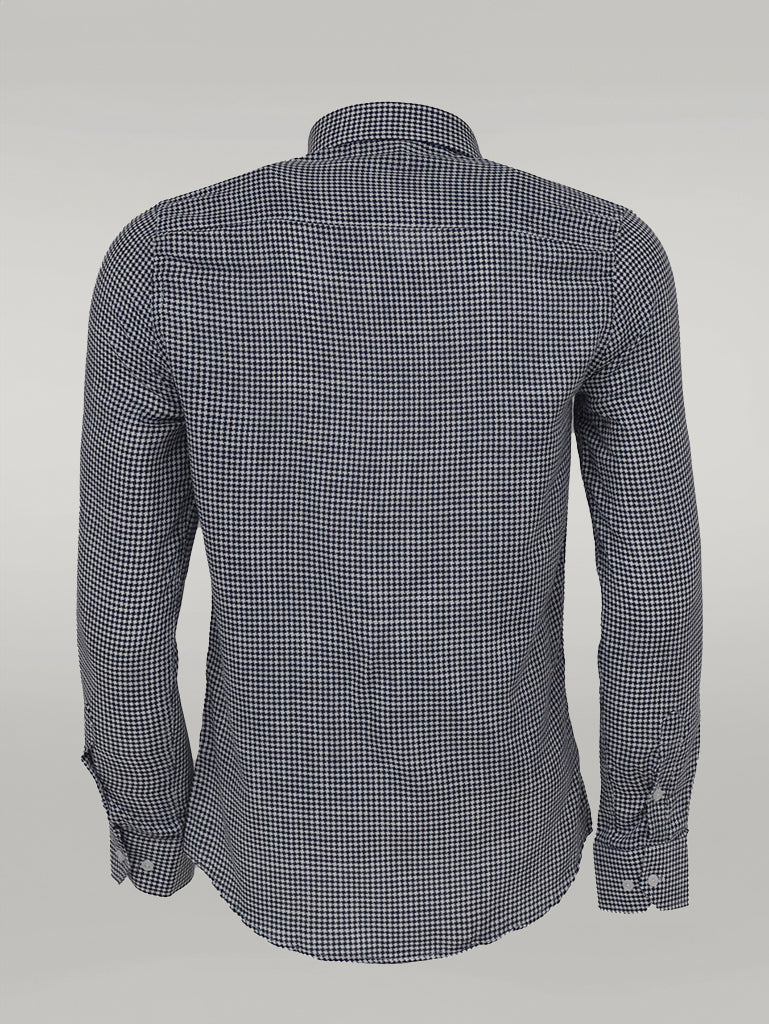Houndstooth Pattern Navy Blue Men Shirt -