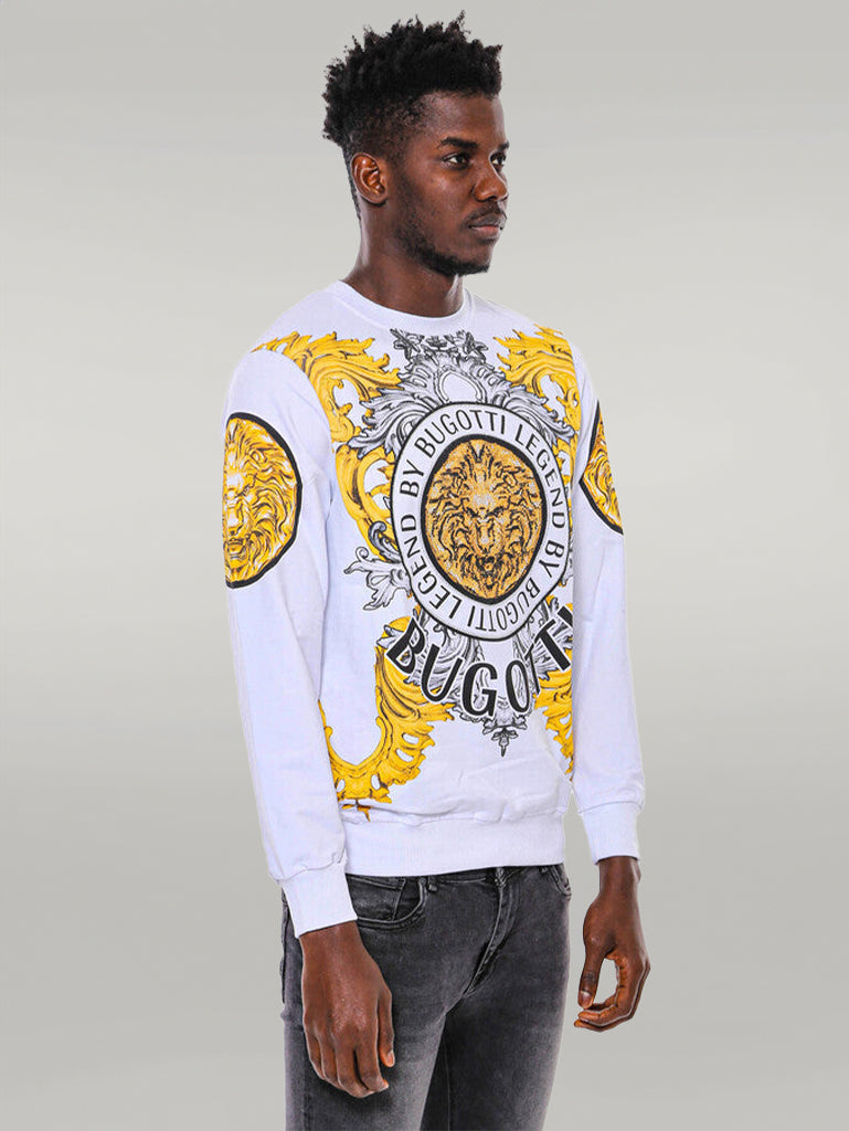 Lion Patterned Slim Fit White Sweatshirt - Wessi