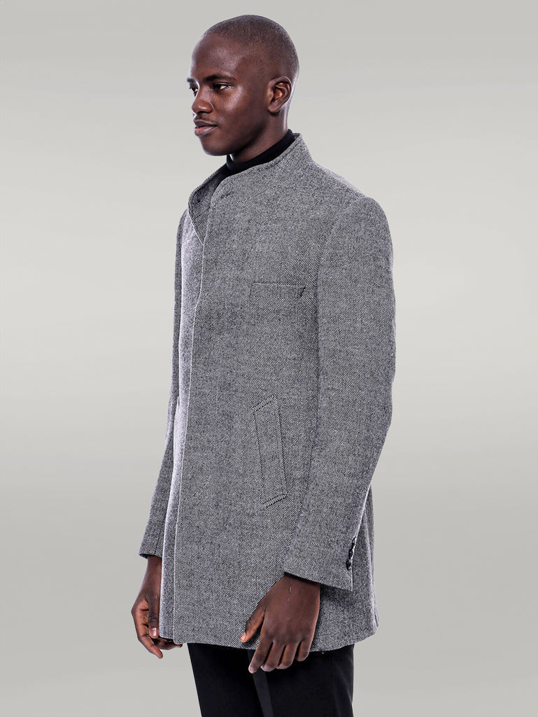 Mandarin Collar Grey Short Coat