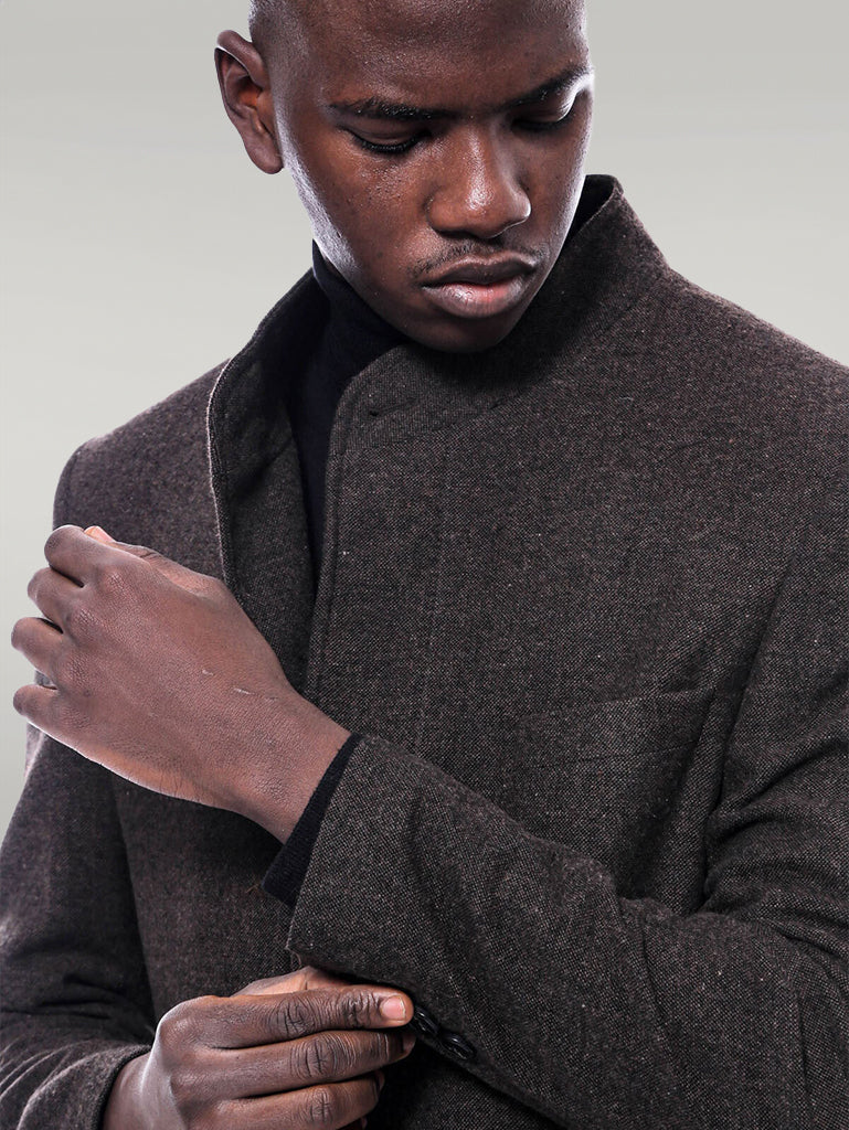 Mandarin Collar Brown Short Coat