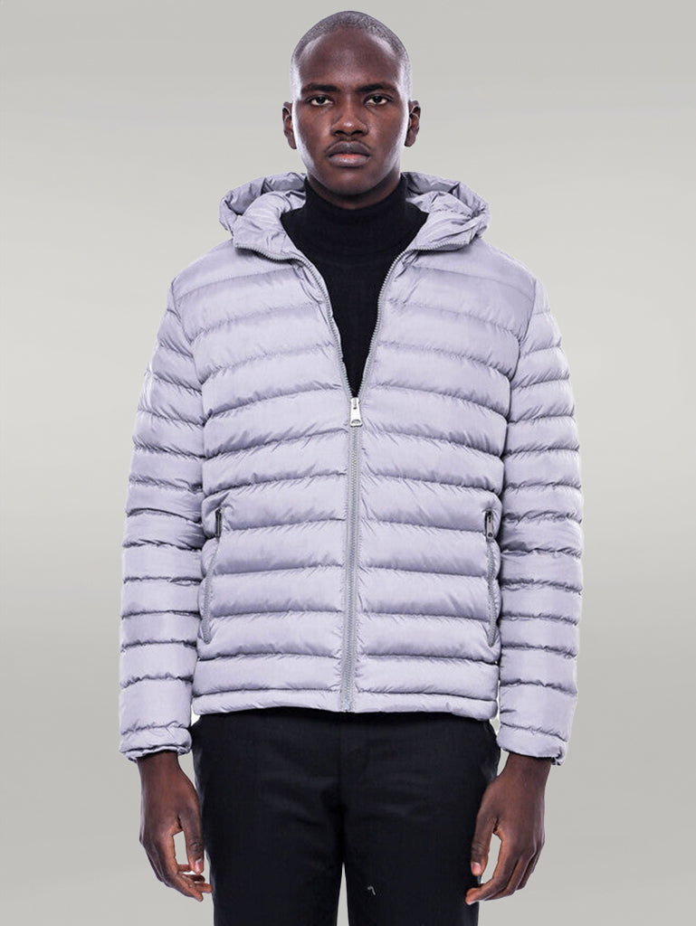 Hooded Quilted Grey Men Coat
