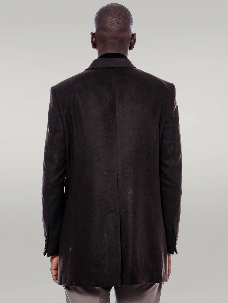Wide Pointed Collar Over Knee Brown Men Coat