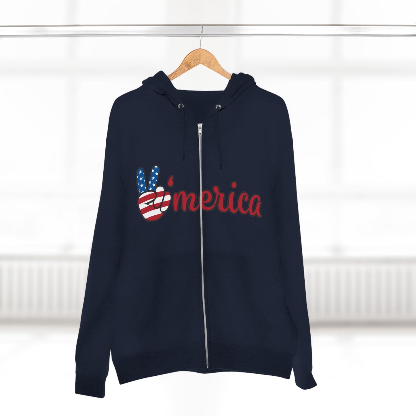 Patriotic Peace Zip Hoodie - Unisex American Flag Design