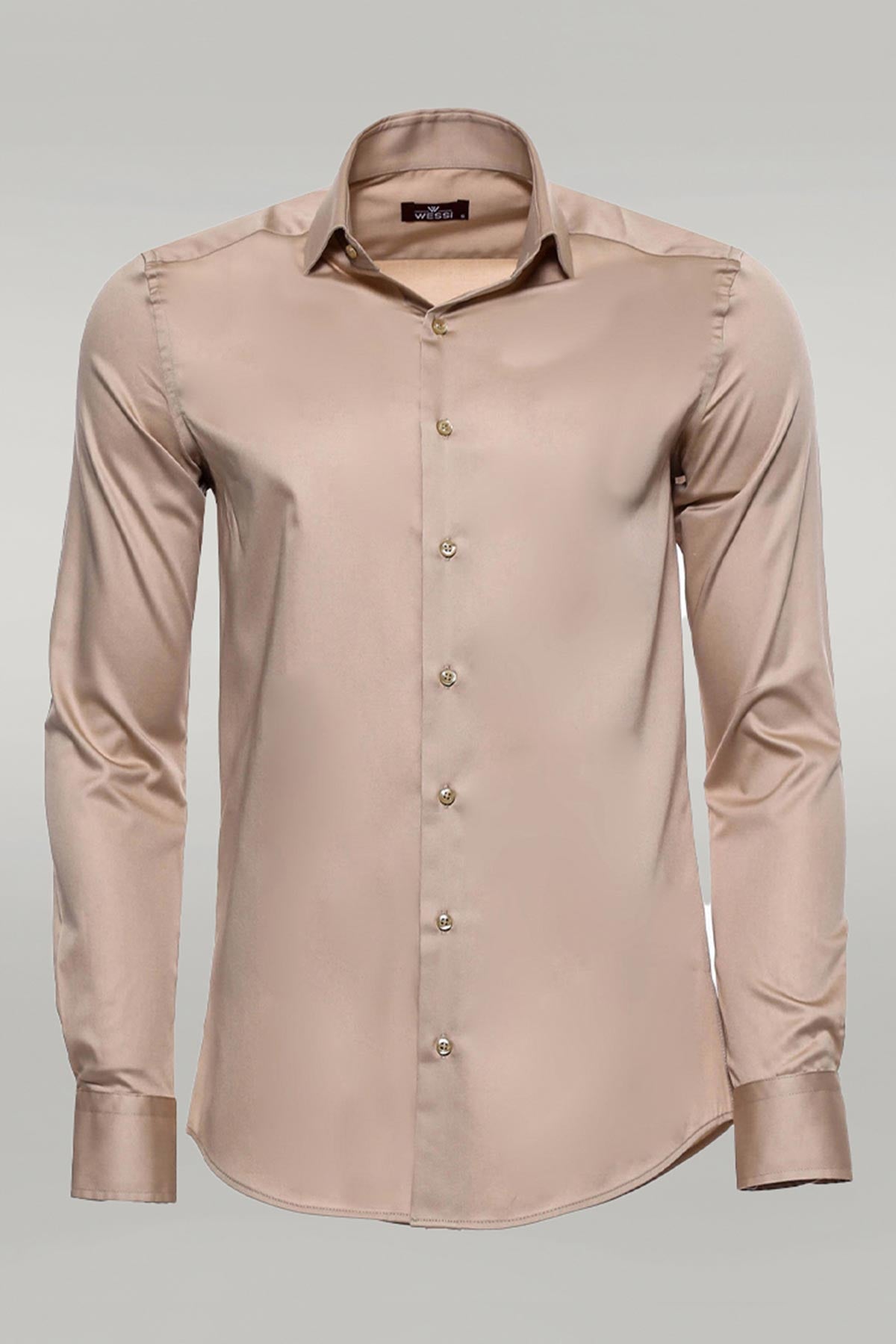 KOALA SYDNEY Cotton Satin Plain Long Sleeves Slim Fit Beige Men Shirt -
