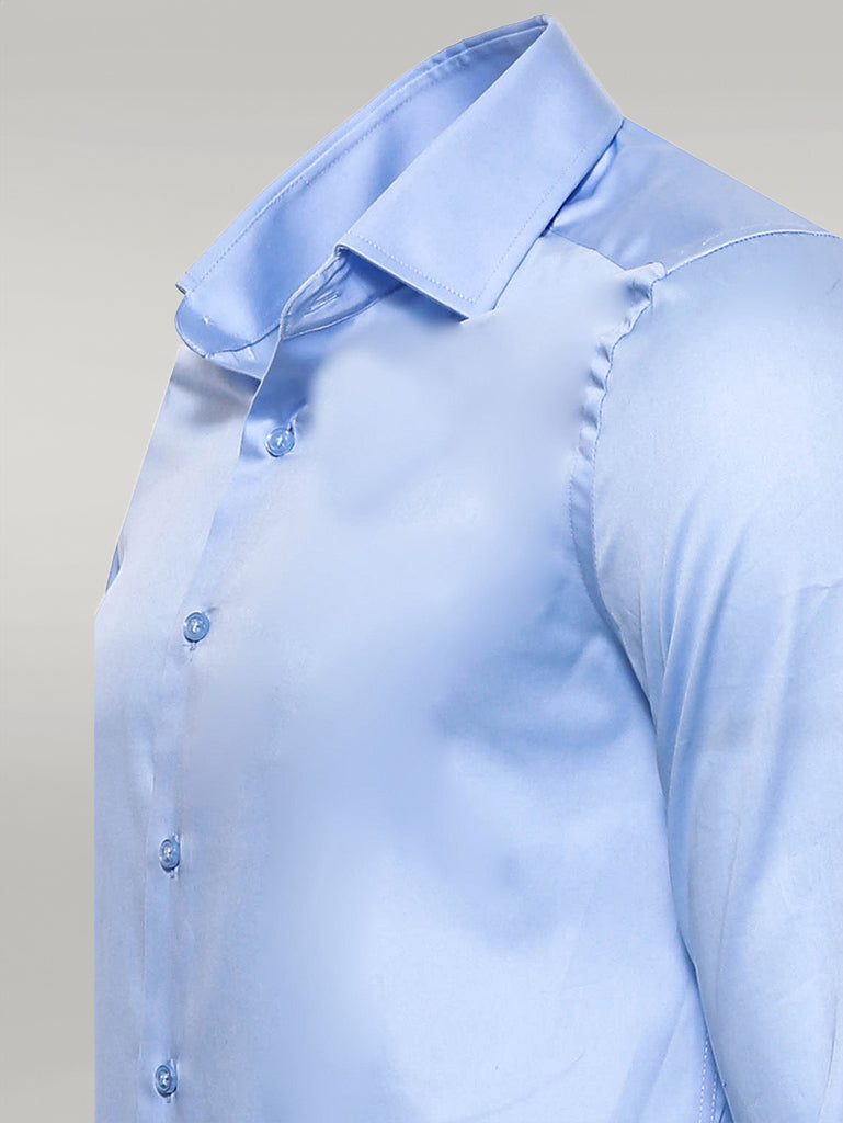 Cotton Satin Sky Blue Men Shirt -