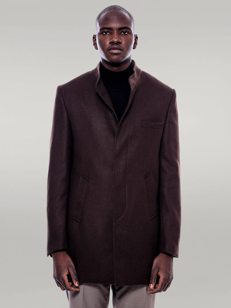 Mandarin Collar Brown Cachet Coat