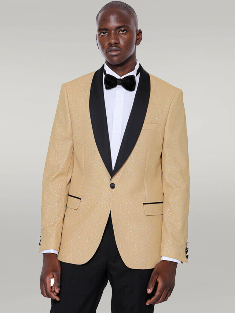 Yellow Shawl Lapel Sparkly Tuxedo Jacket - Wessi