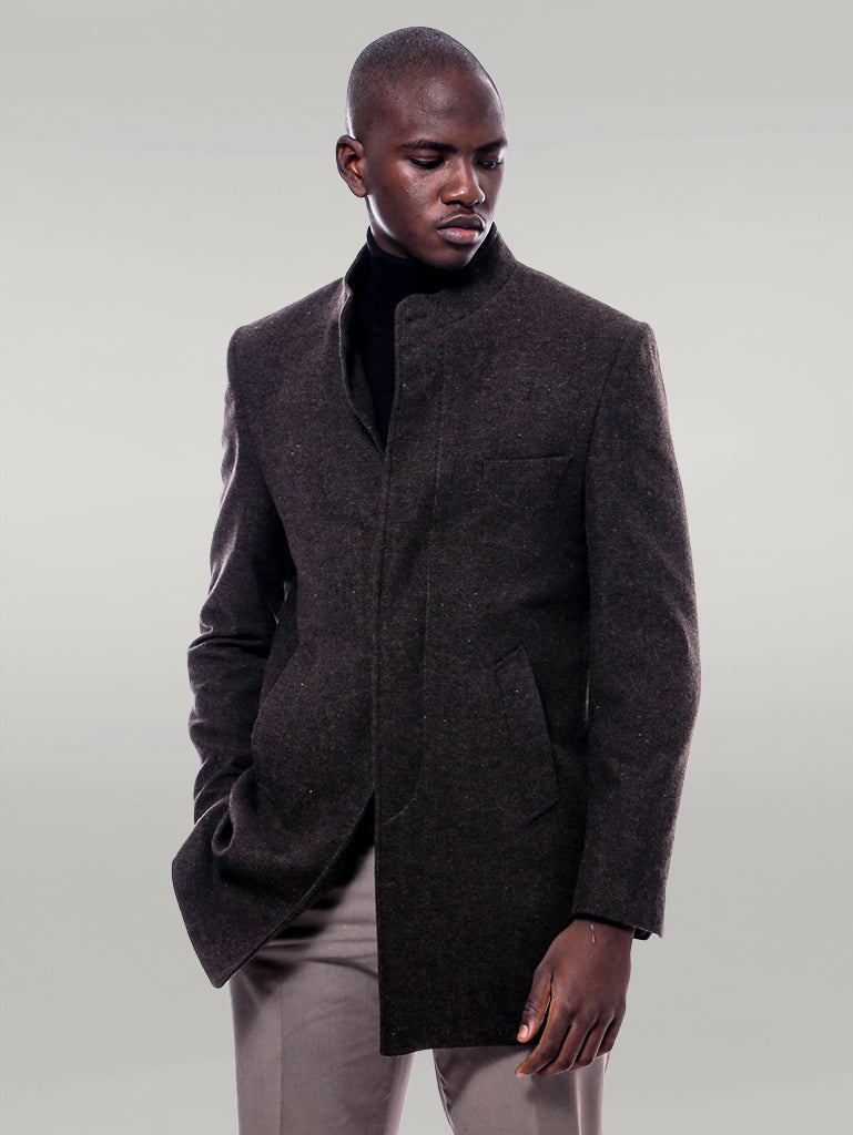 Mandarin Collar Brown Short Coat