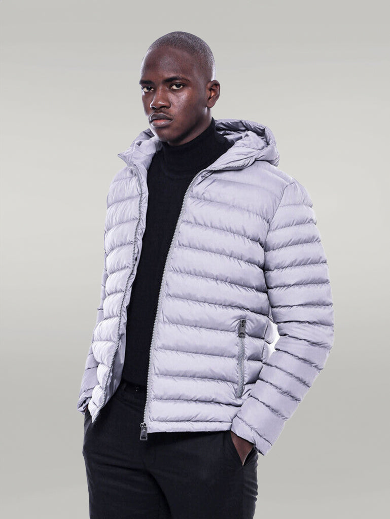 Hooded Quilted Grey Men Coat