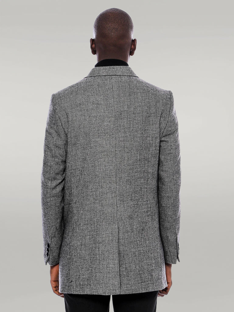 Peak Lapel Grey Men Short Coat