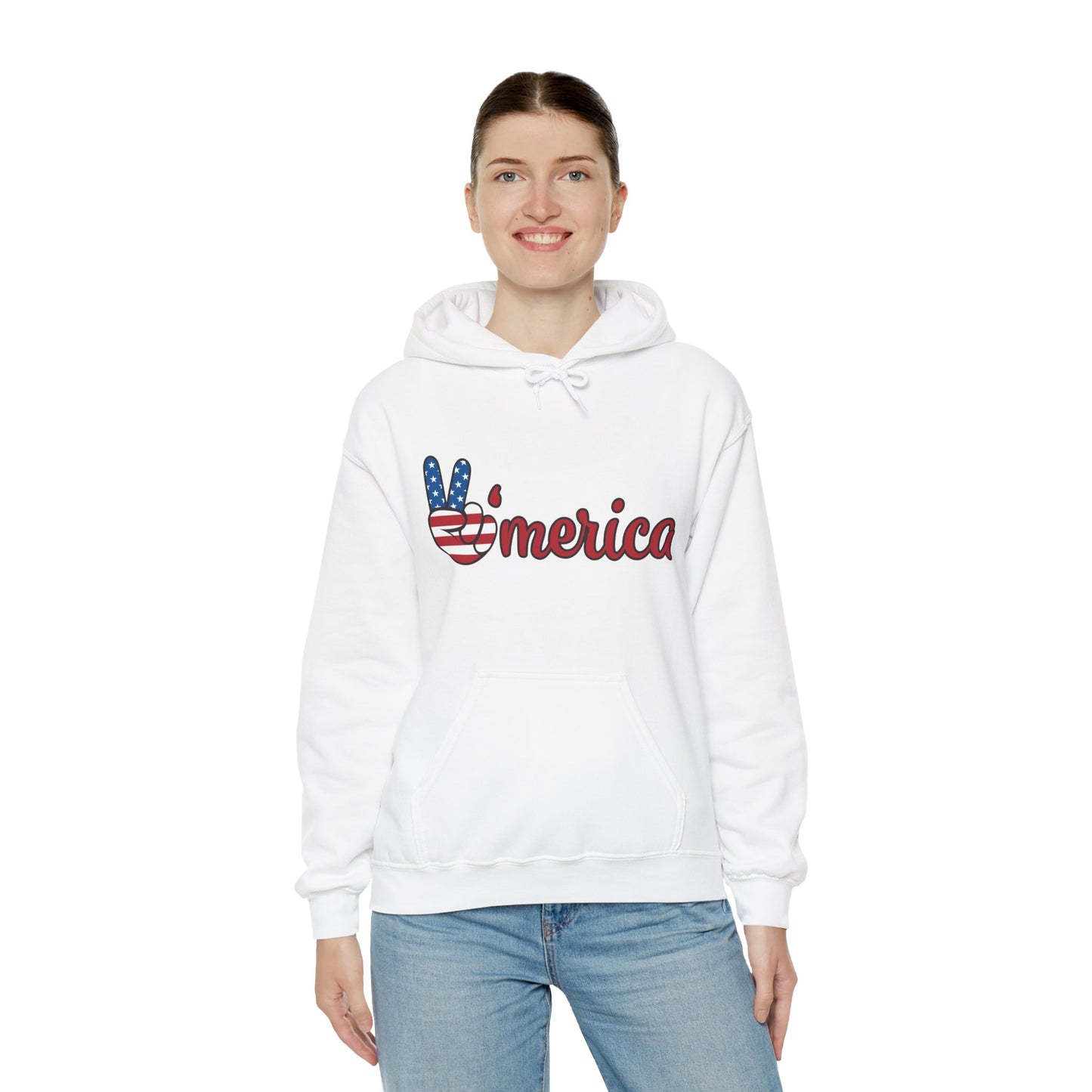 Unisex Peace V'merica Hooded Sweatshirt - Comfortable Casual Wear for Celebrations