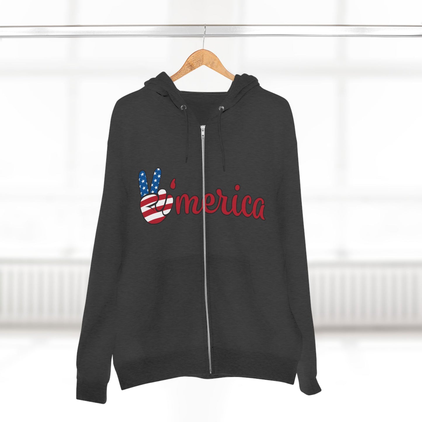 Patriotic Peace Zip Hoodie - Unisex American Flag Design