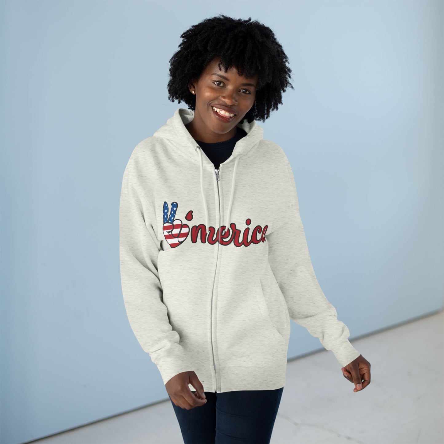 Patriotic Peace Zip Hoodie - Unisex American Flag Design