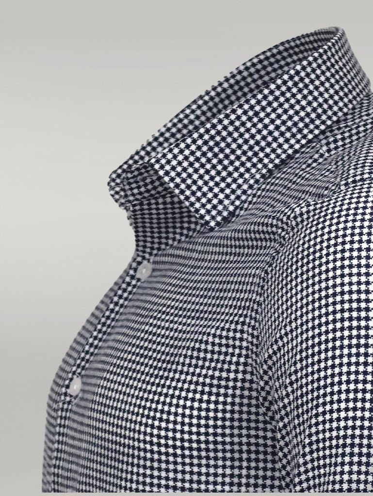 Houndstooth Pattern Navy Blue Men Shirt -