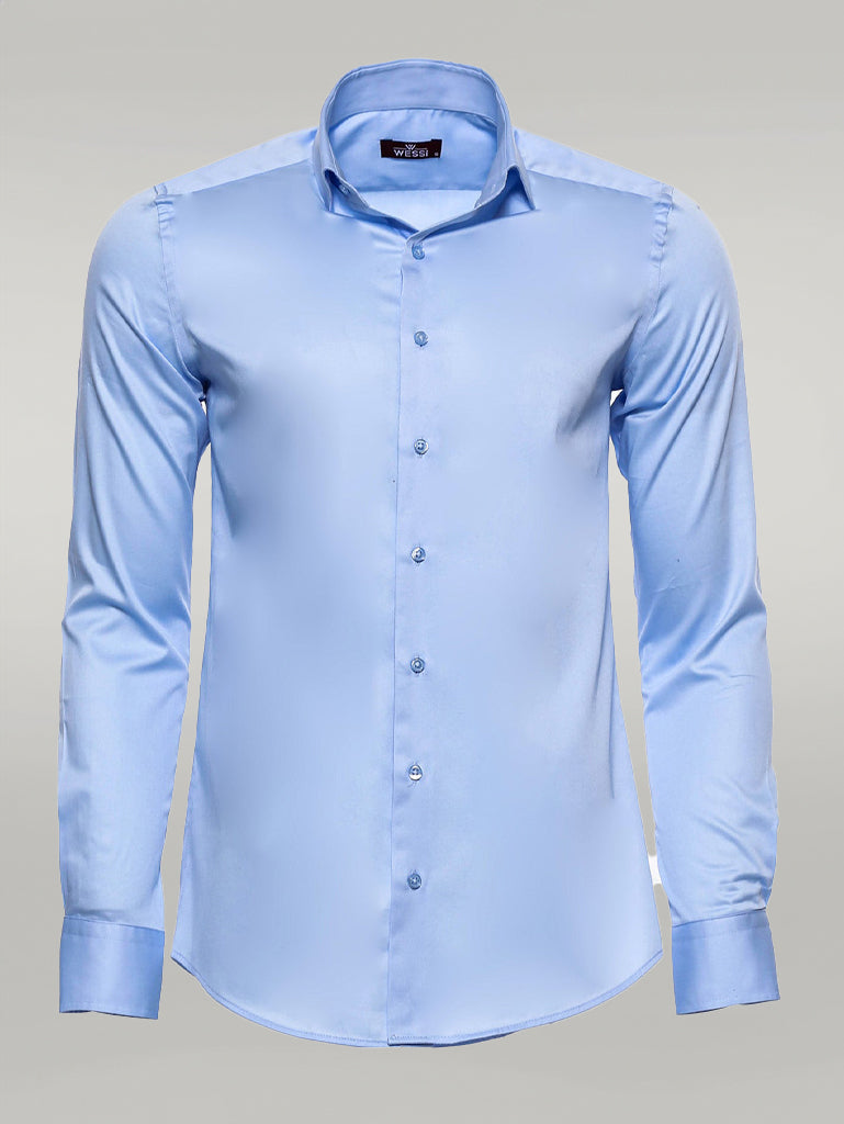 Cotton Satin Sky Blue Men Shirt -