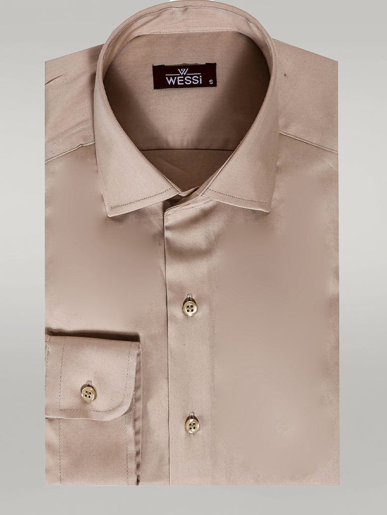 KOALA SYDNEY Cotton Satin Plain Long Sleeves Slim Fit Beige Men Shirt -
