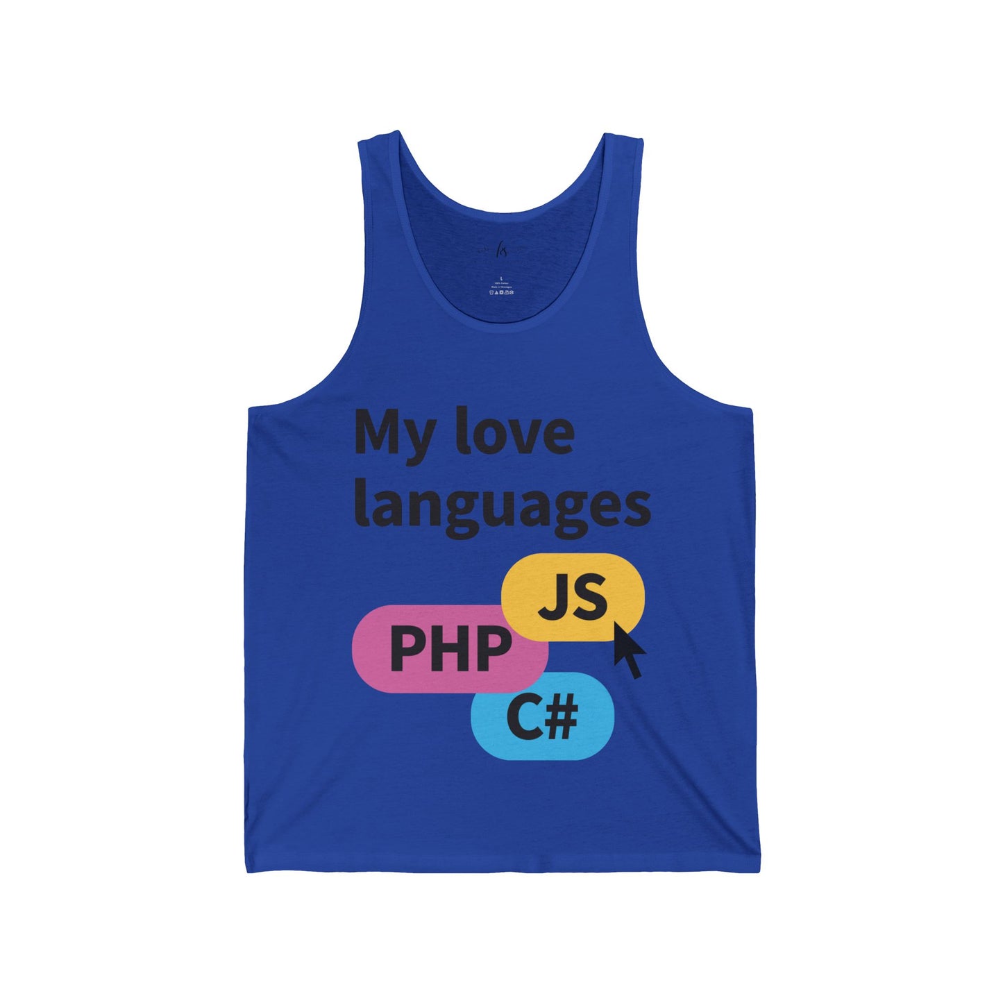 My Love Languages Man Jersey Tank Tops - PHP, JS, C# Coding Humor Tee