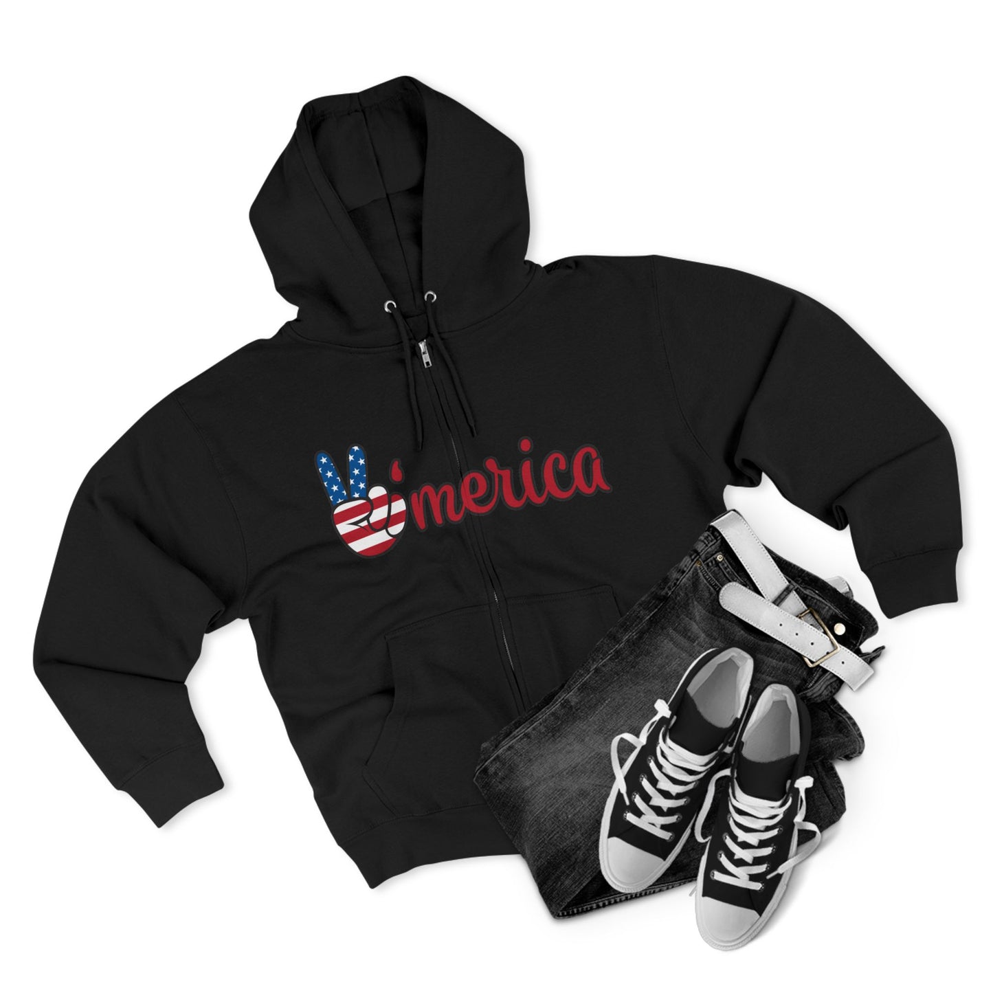 Patriotic Peace Zip Hoodie - Unisex American Flag Design