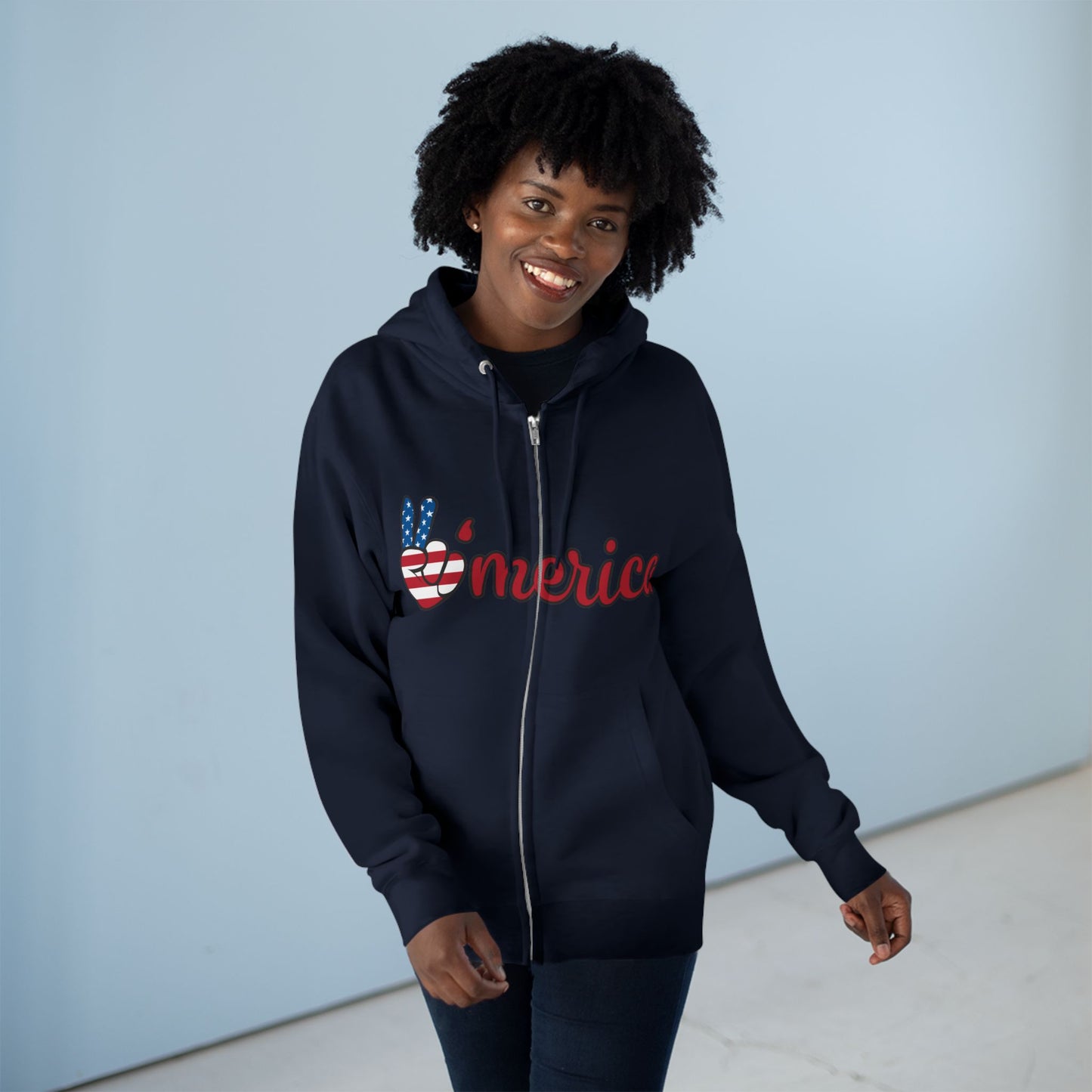 Patriotic Peace Zip Hoodie - Unisex American Flag Design