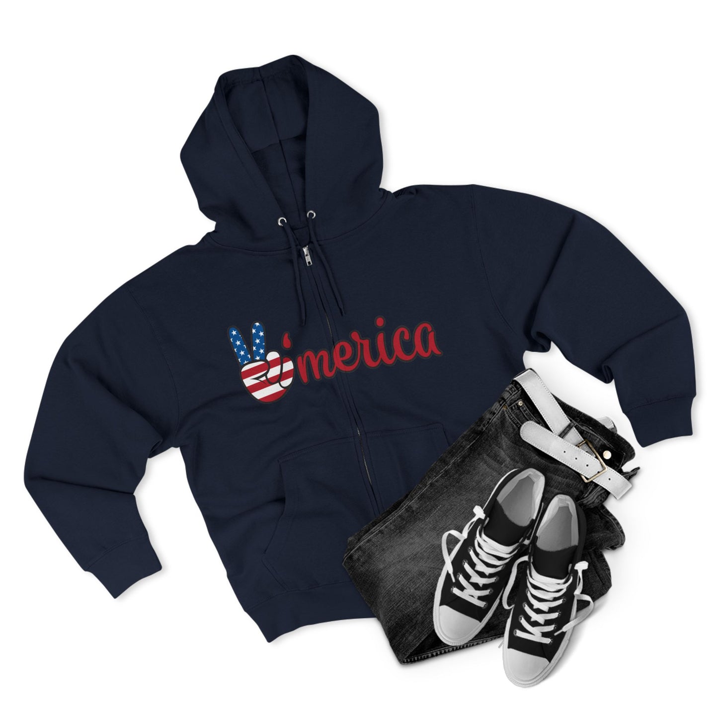 Patriotic Peace Zip Hoodie - Unisex American Flag Design