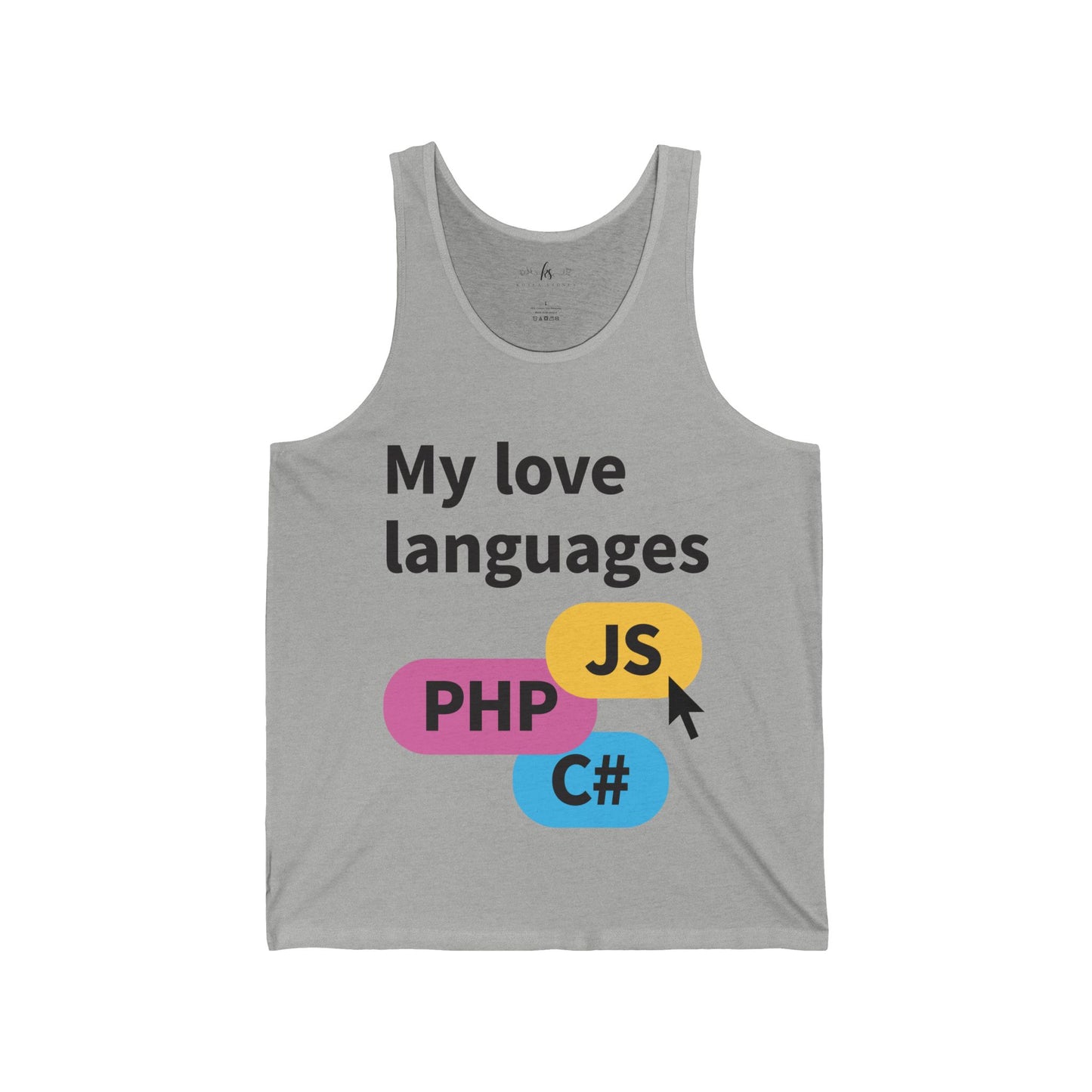 My Love Languages Man Jersey Tank Tops - PHP, JS, C# Coding Humor Tee