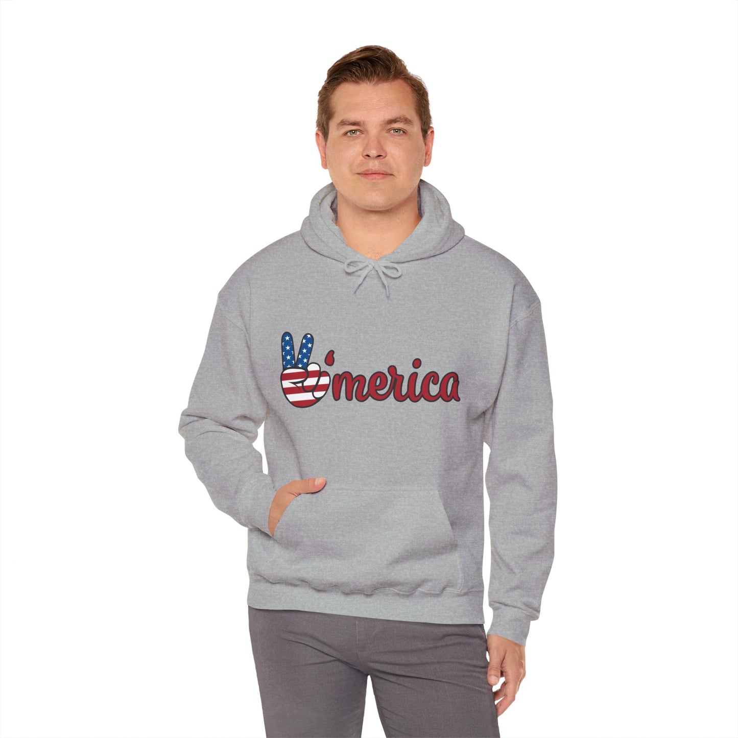 Unisex Peace V'merica Hooded Sweatshirt - Comfortable Casual Wear for Celebrations