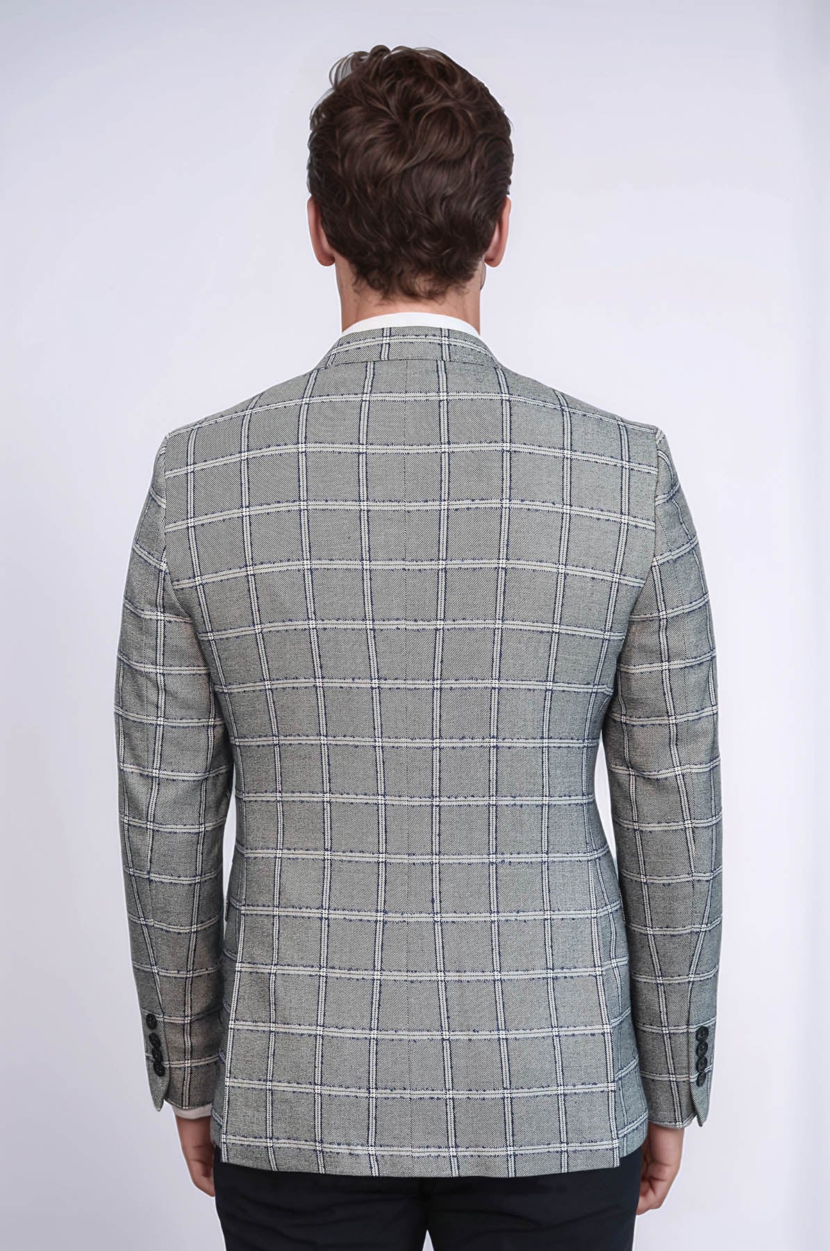 Checked Slim-Fit Grey Men Blazer