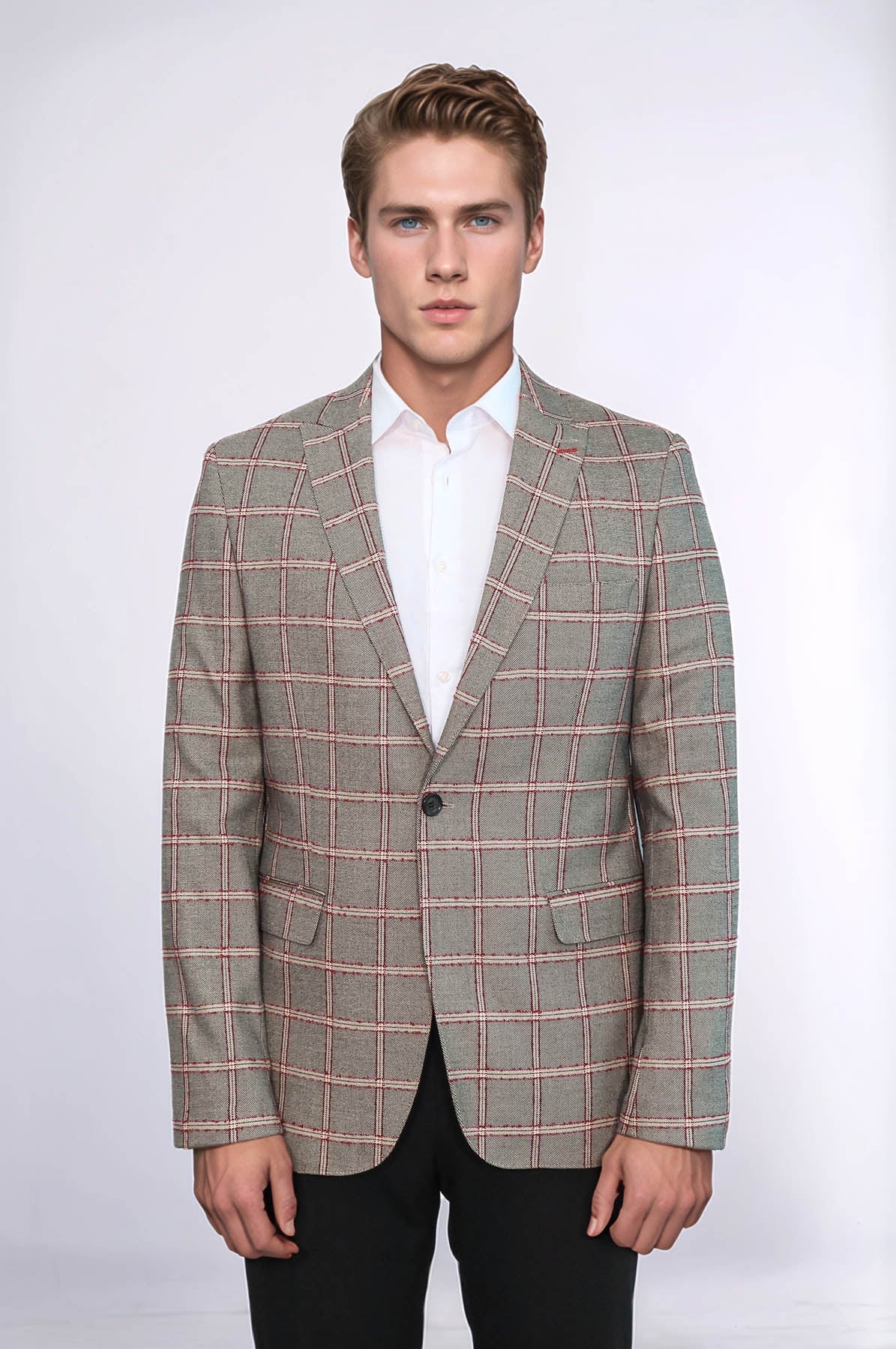 KOALA SYDNEY Checked Slim-Fit Grey Men Blazer -