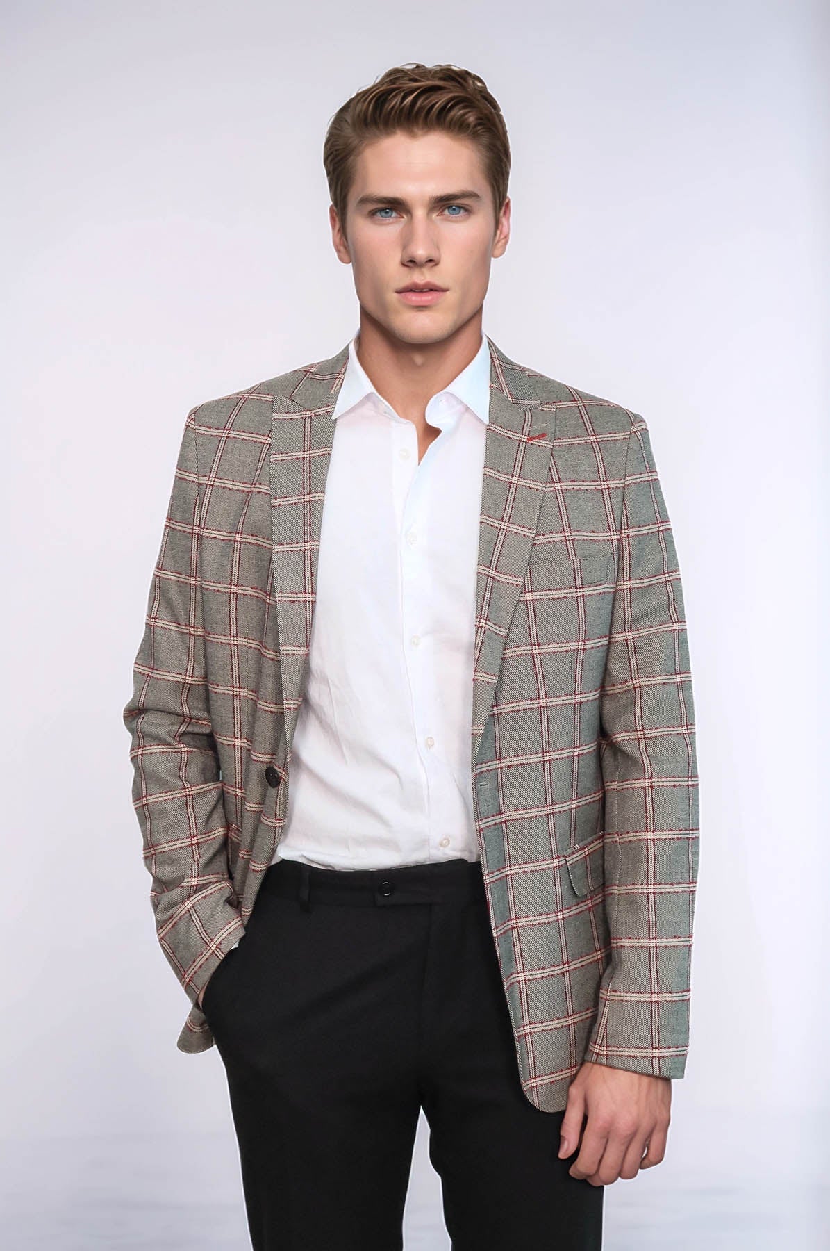 KOALA SYDNEY Checked Slim-Fit Grey Men Blazer -