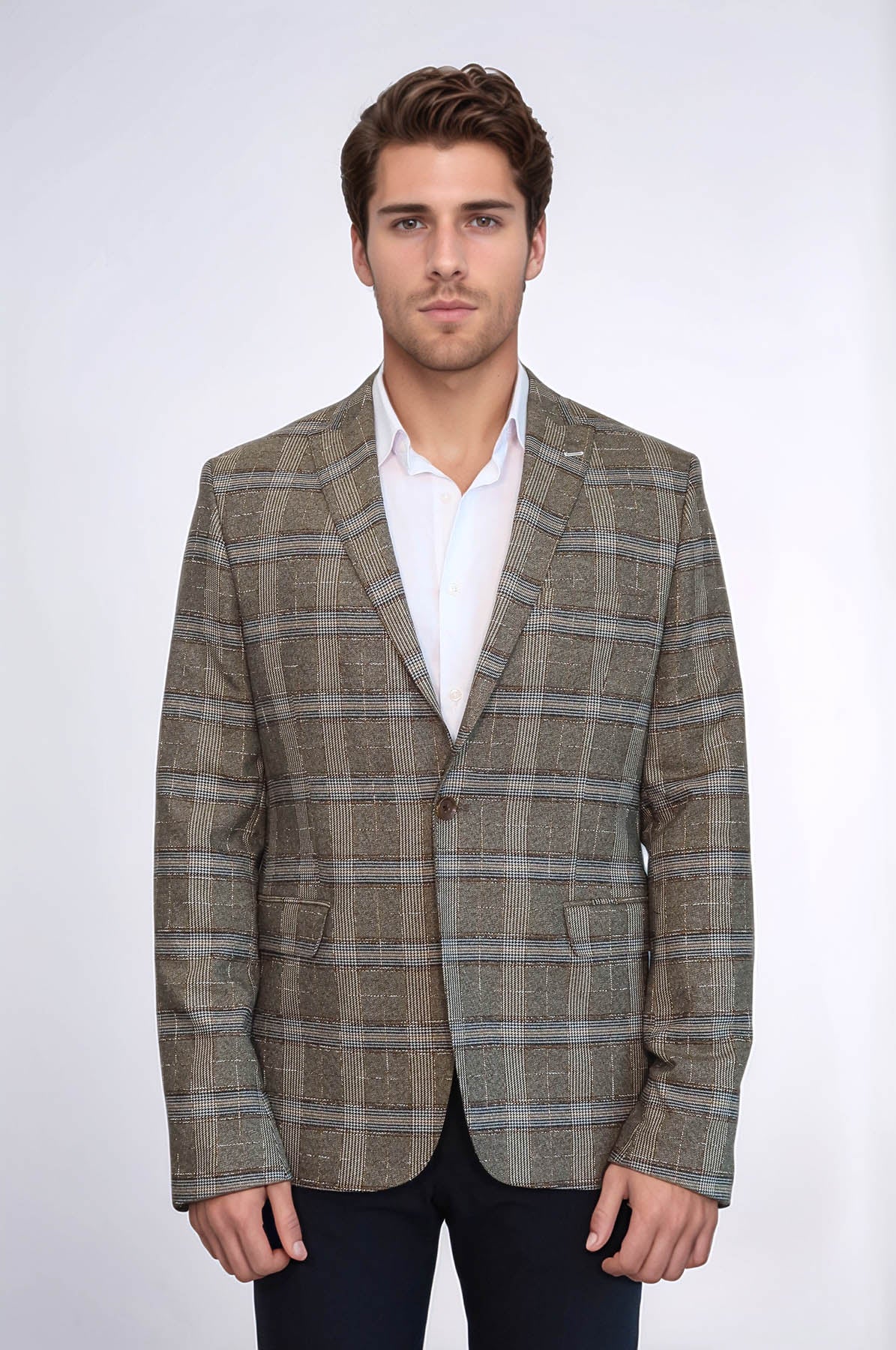 KOALA SYDNEY Checked Slim-Fit Beige Men Blazer