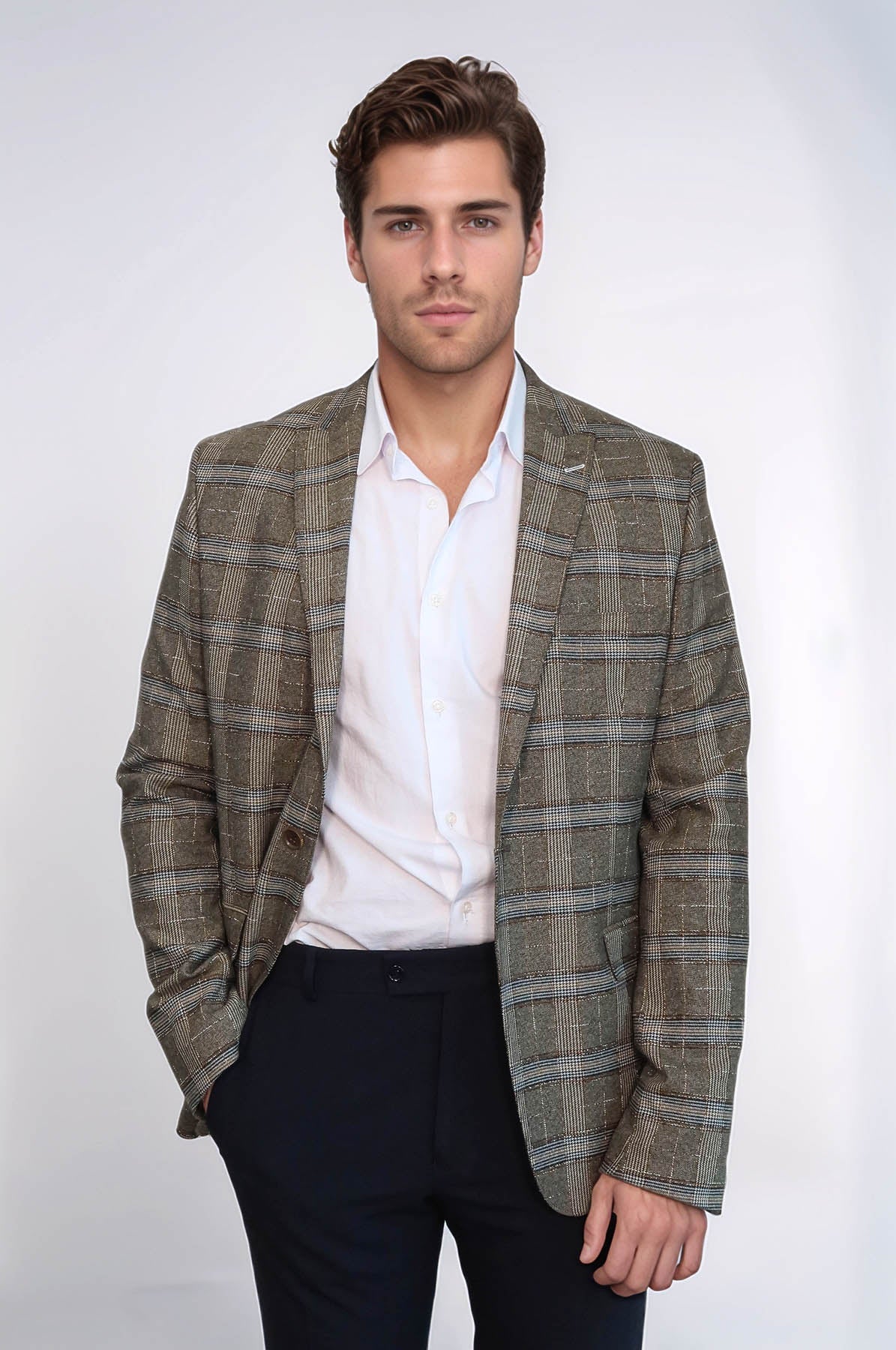 KOALA SYDNEY Checked Slim-Fit Beige Men Blazer