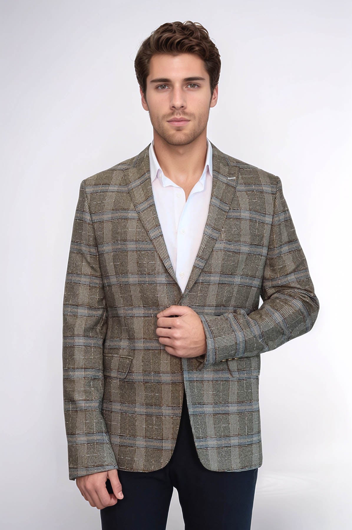 KOALA SYDNEY Checked Slim-Fit Beige Men Blazer