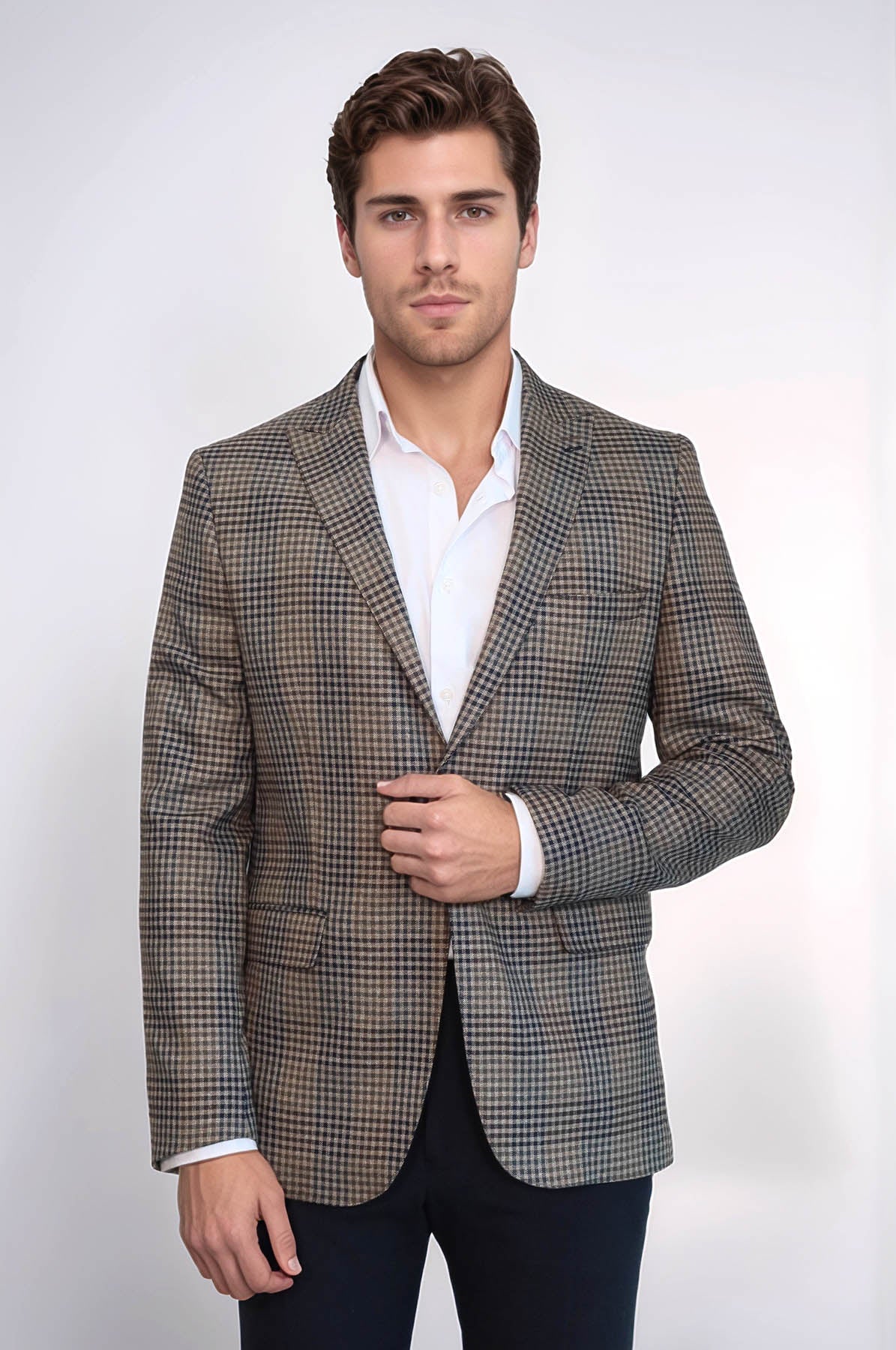 Plaid Slim-Fit Brown Men Blazer