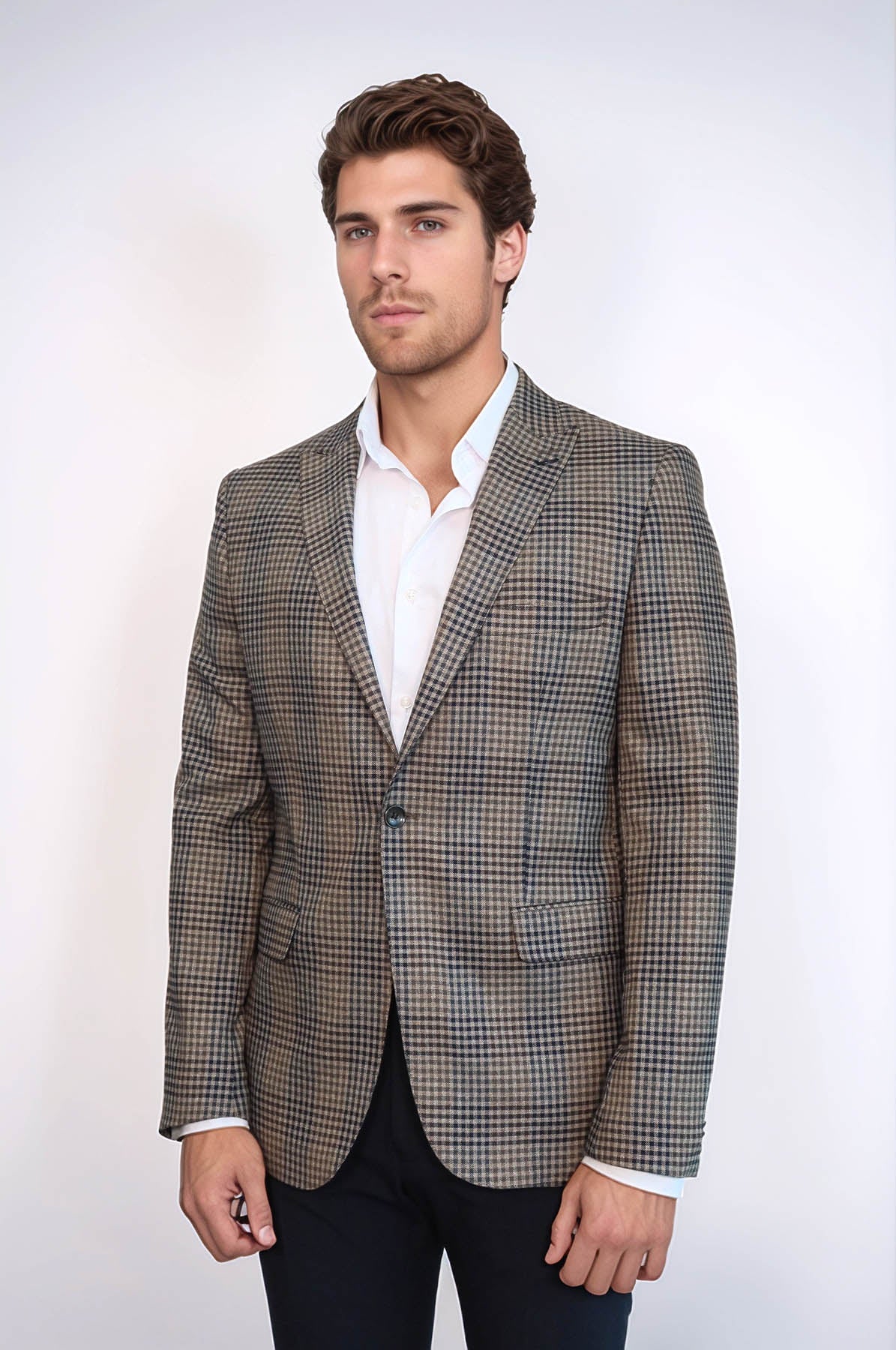 Plaid Slim-Fit Brown Men Blazer