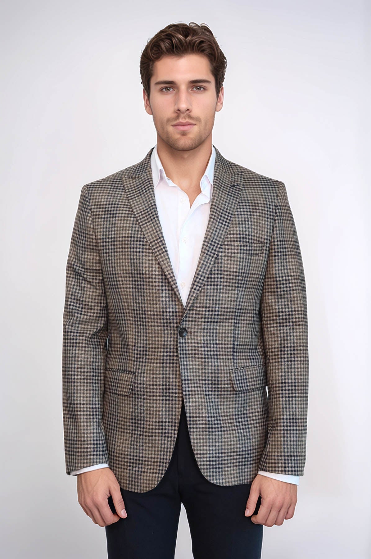 Plaid Slim-Fit Brown Men Blazer