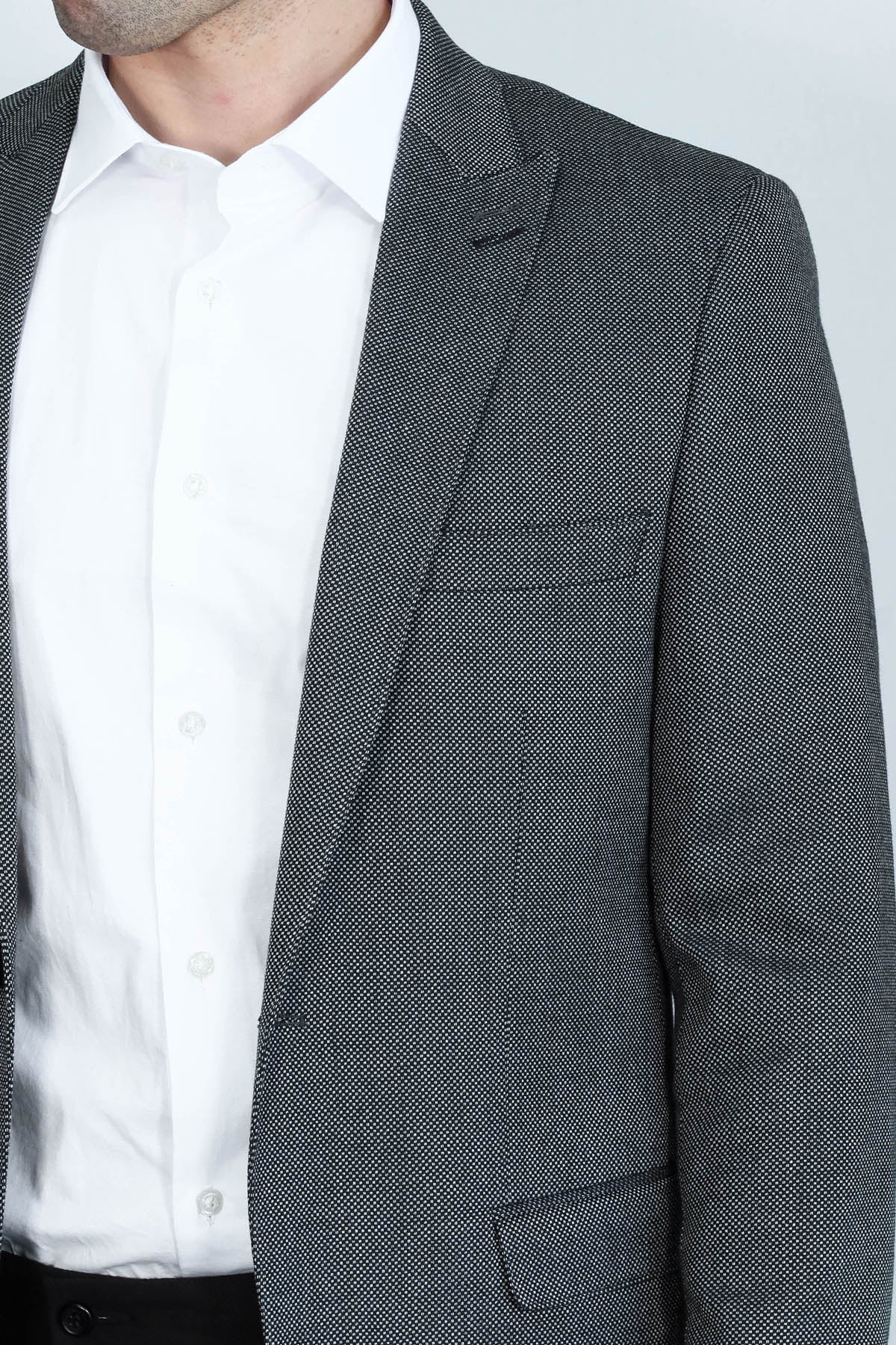 Patterned Slim-Fit Dark Grey Men Blazer - Wessi