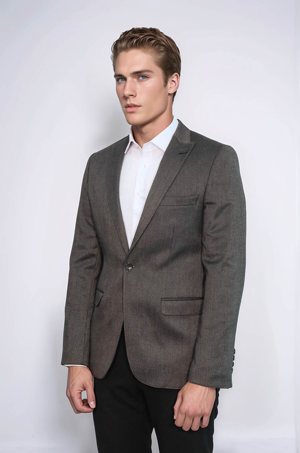 KOALA SYDNEY Patterned Slim-Fit Brown Men Blazer -