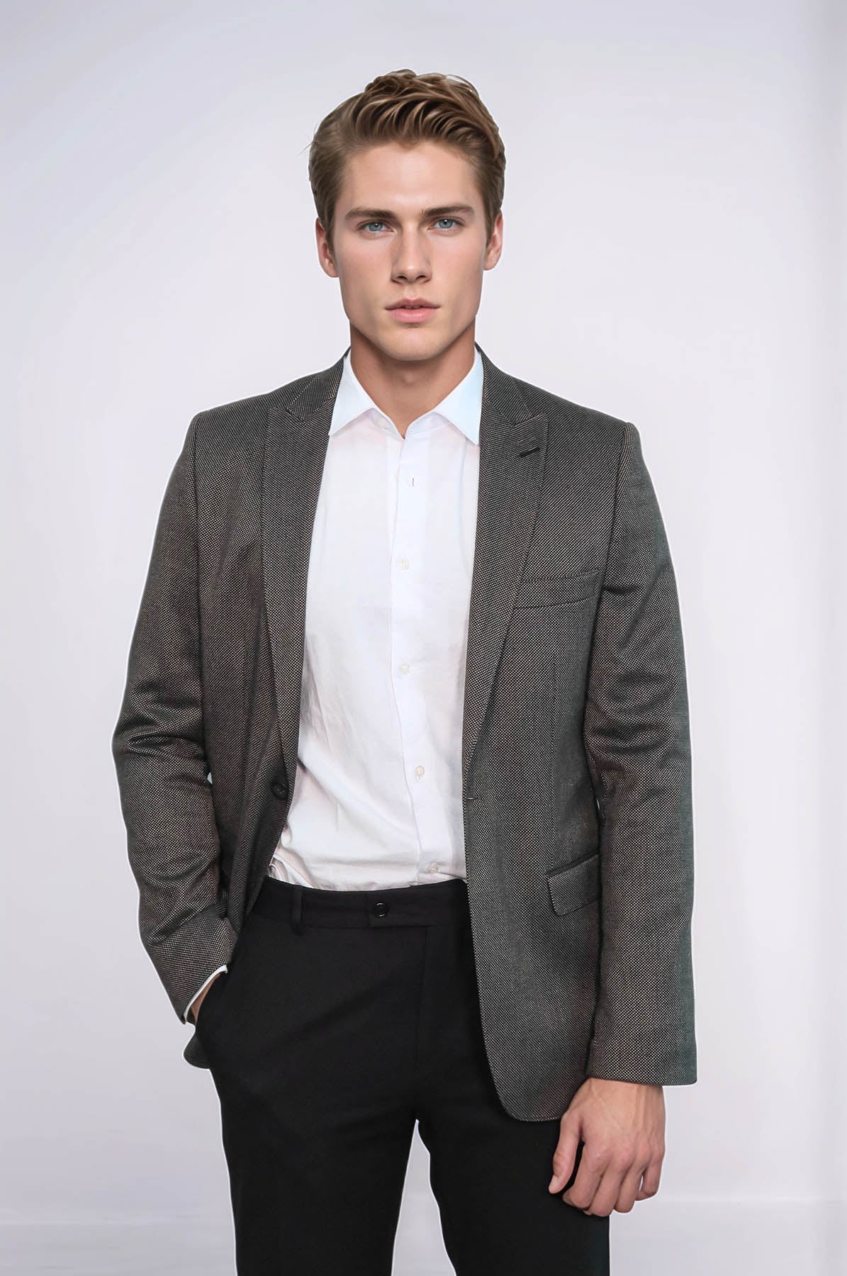 KOALA SYDNEY Patterned Slim-Fit Brown Men Blazer -