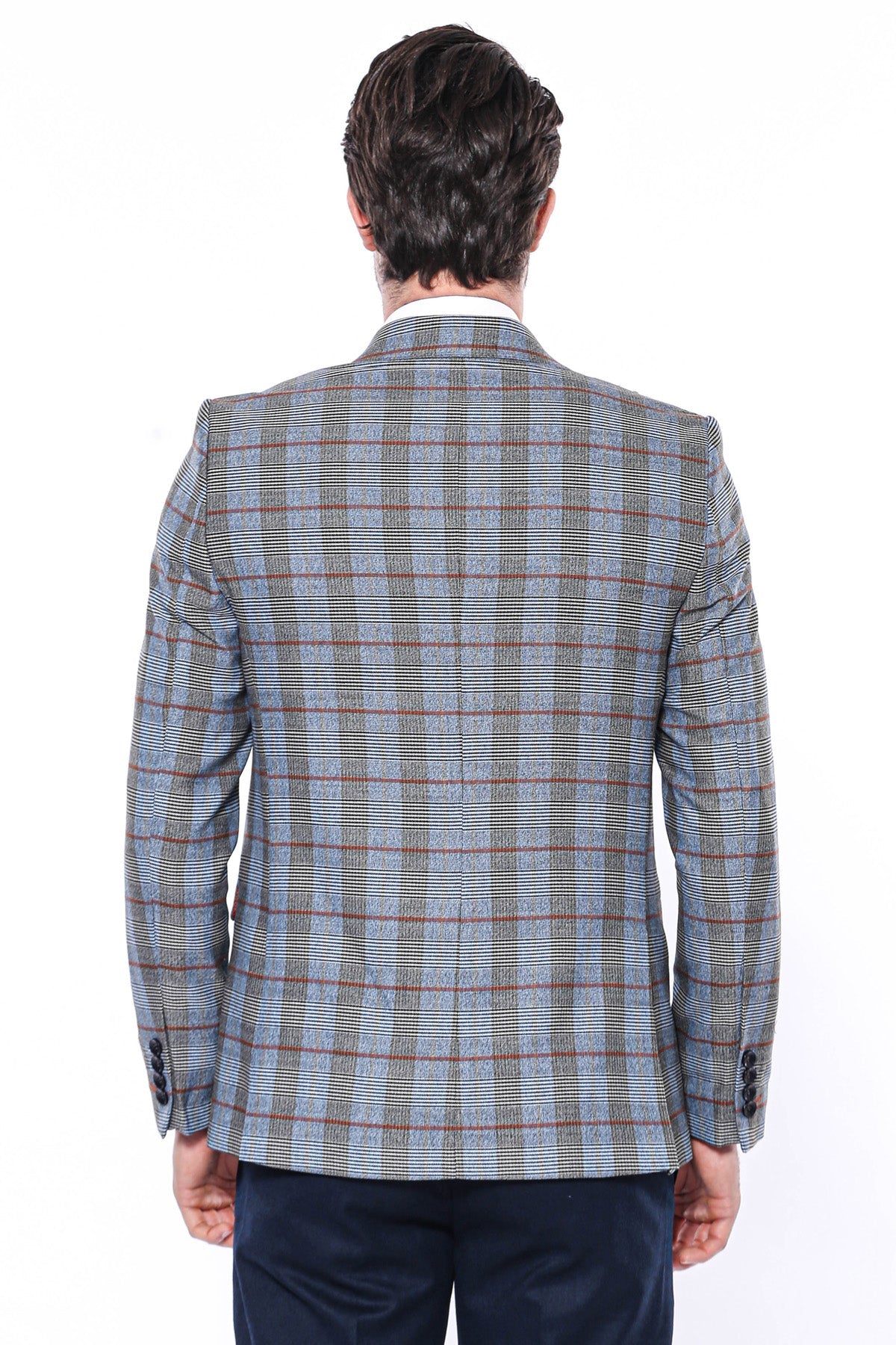 KOALA SYDNEY Checked Single Button Navy Blue Men Blazer
