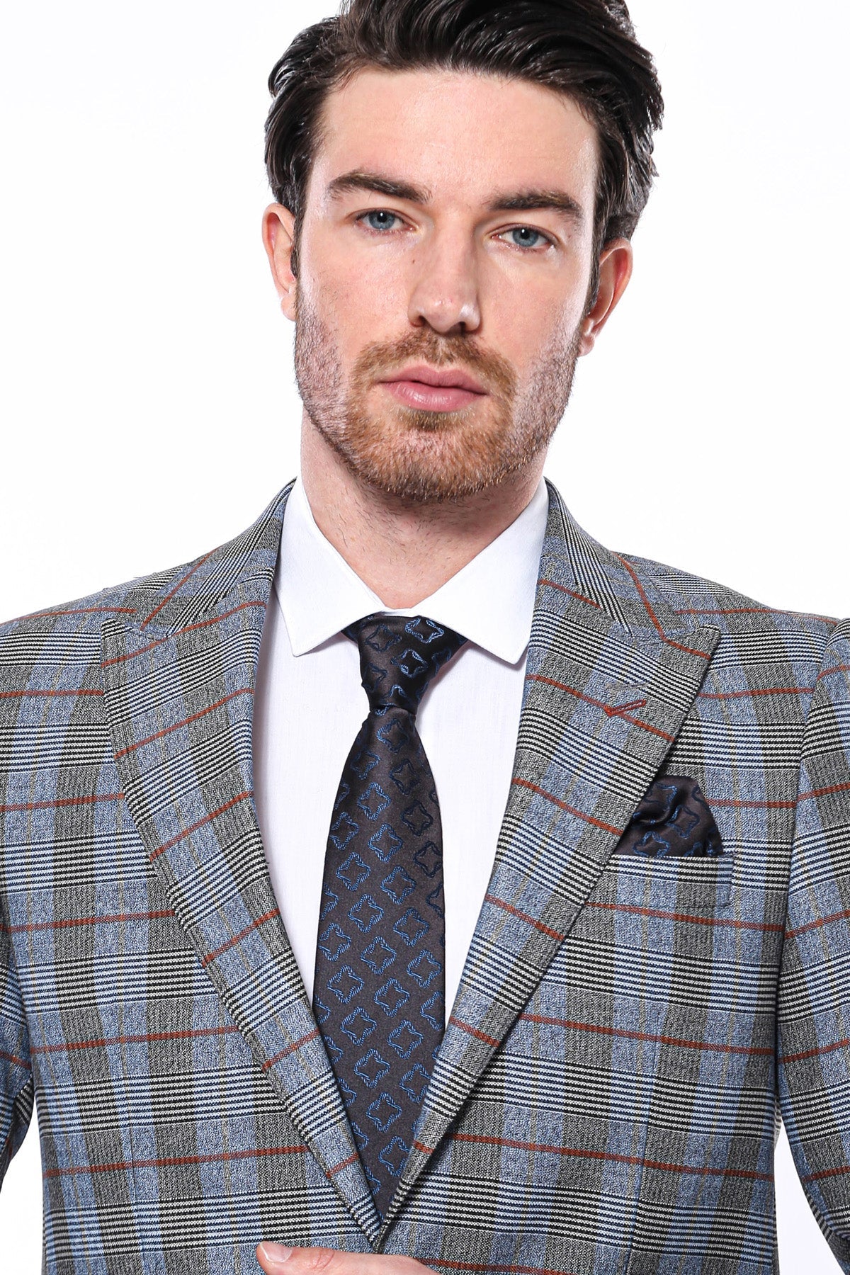 KOALA SYDNEY Checked Single Button Navy Blue Men Blazer
