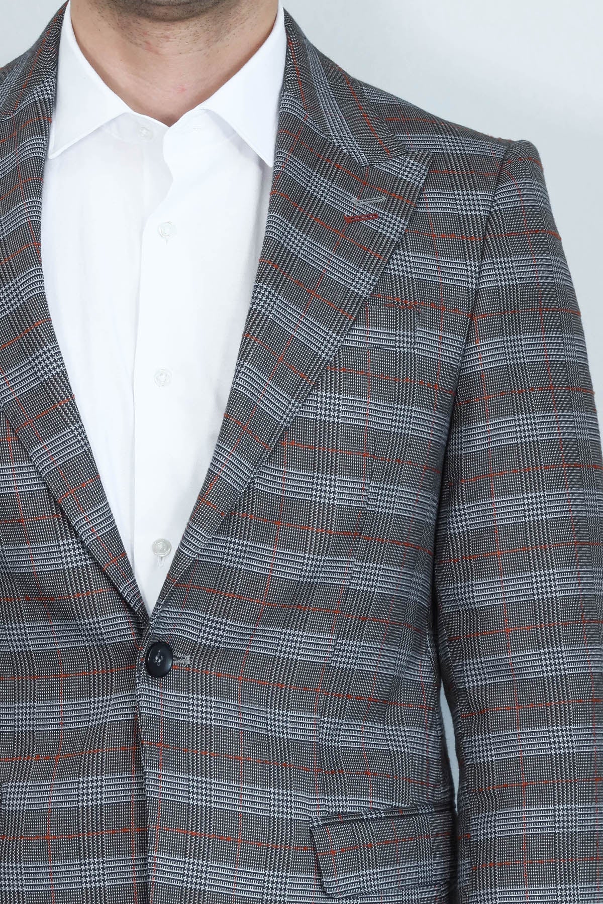 Checked Single Button Brown Men Blazer - Wessi
