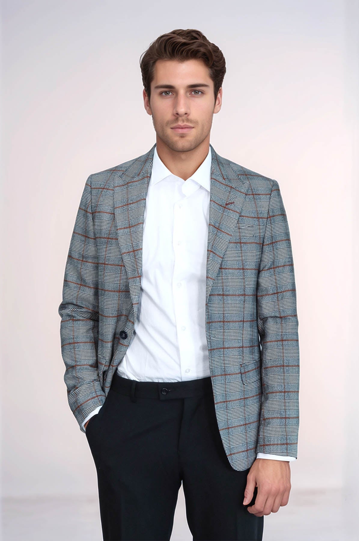 Checked Single Button Brown Men Blazer - Wessi