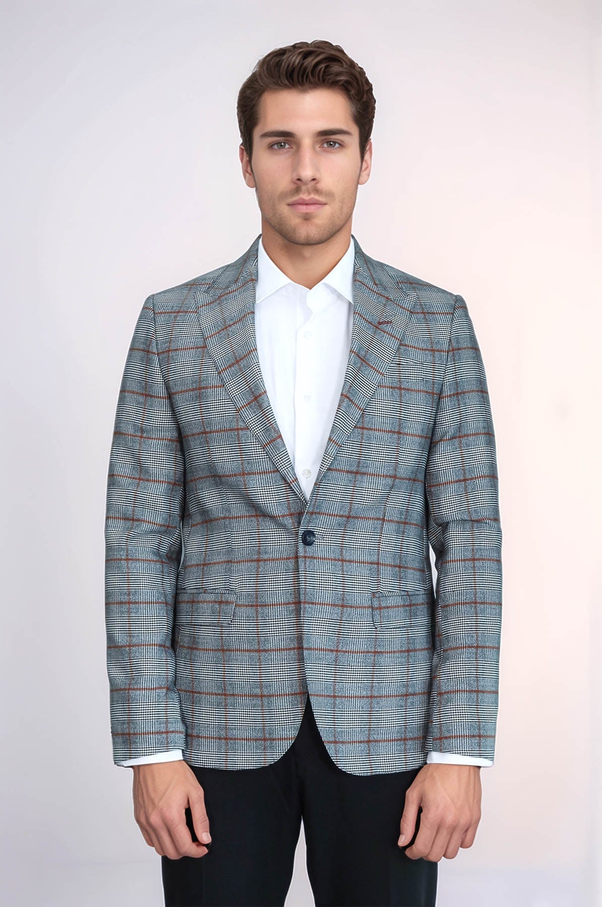 Checked Single Button Brown Men Blazer - Wessi