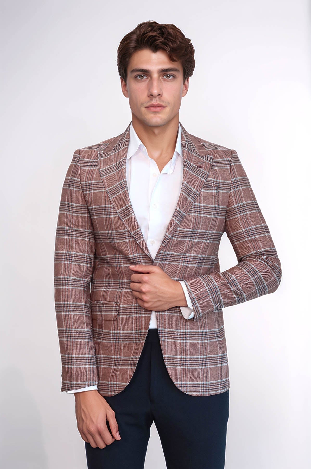 KOALA SYDNEY Checked Single Button Burgundy Men Blazer