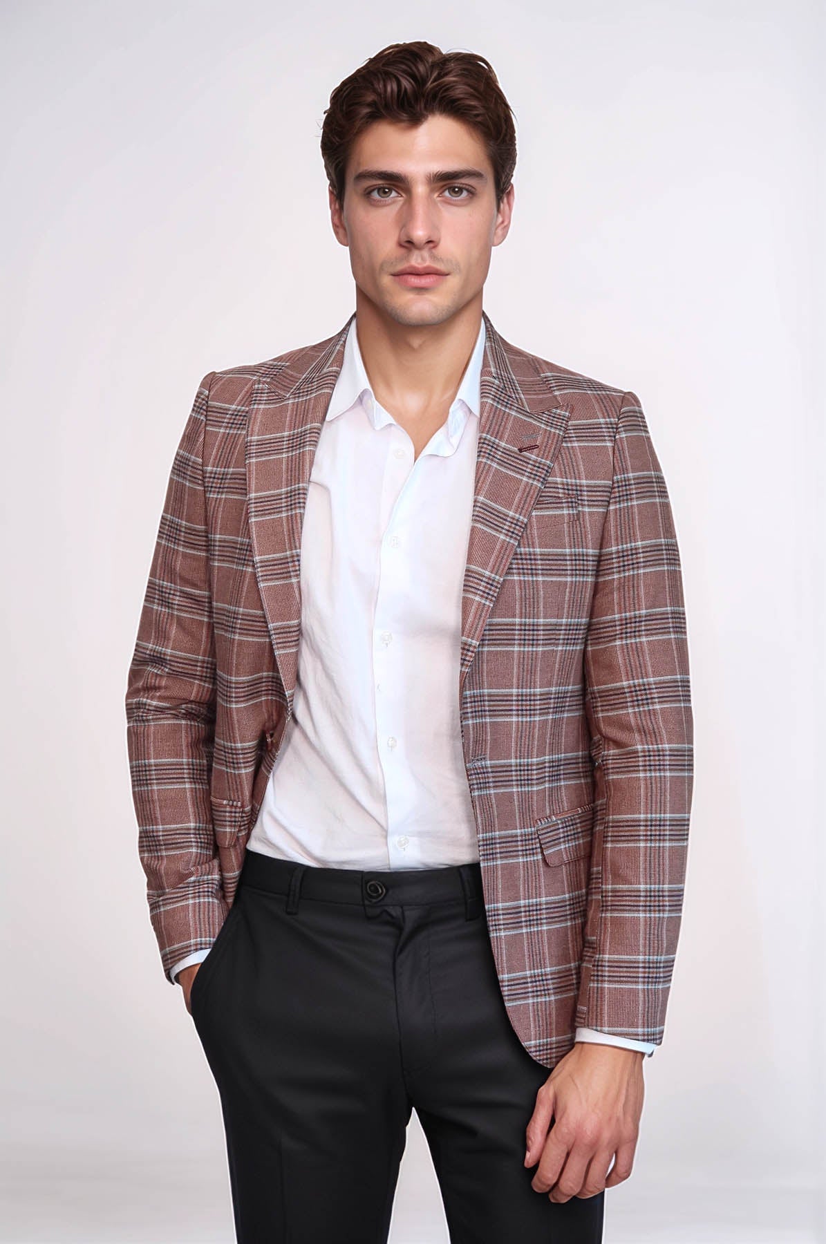 KOALA SYDNEY Checked Single Button Burgundy Men Blazer