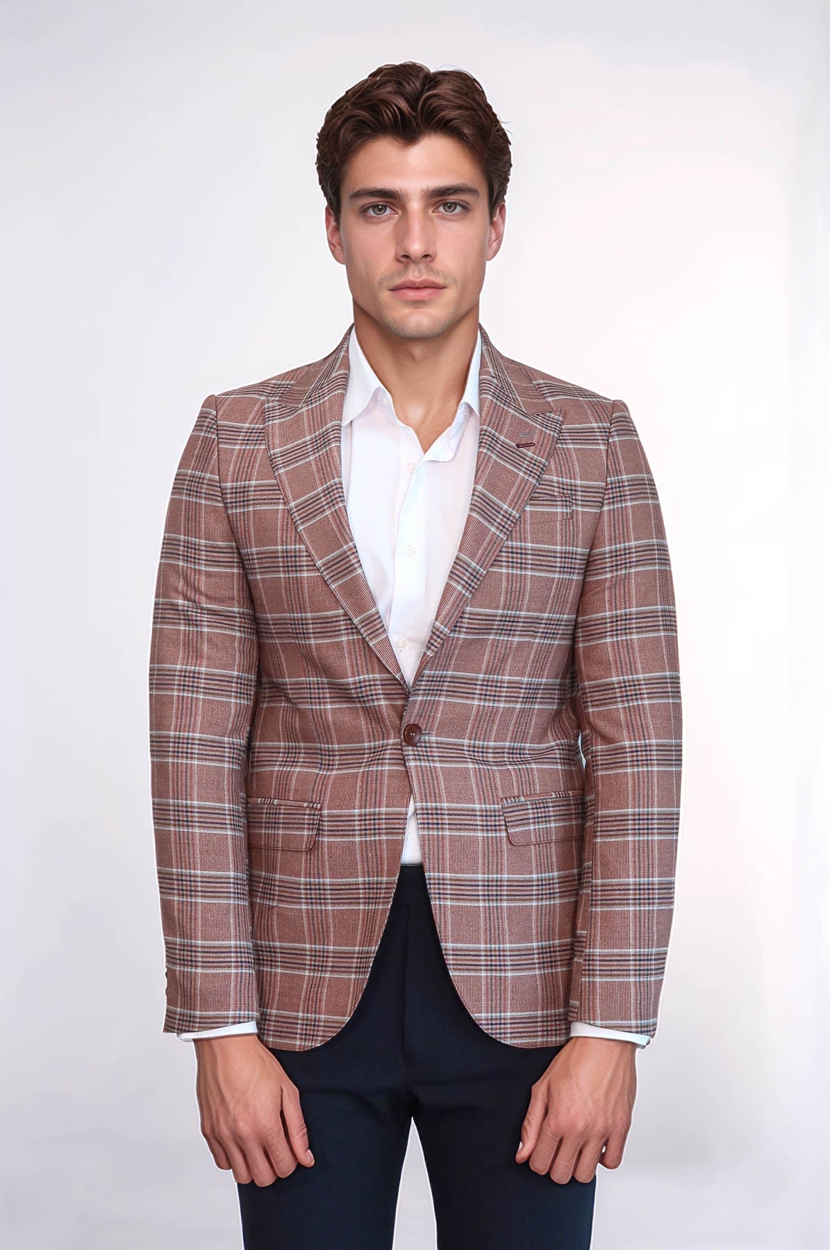 KOALA SYDNEY Checked Single Button Burgundy Men Blazer