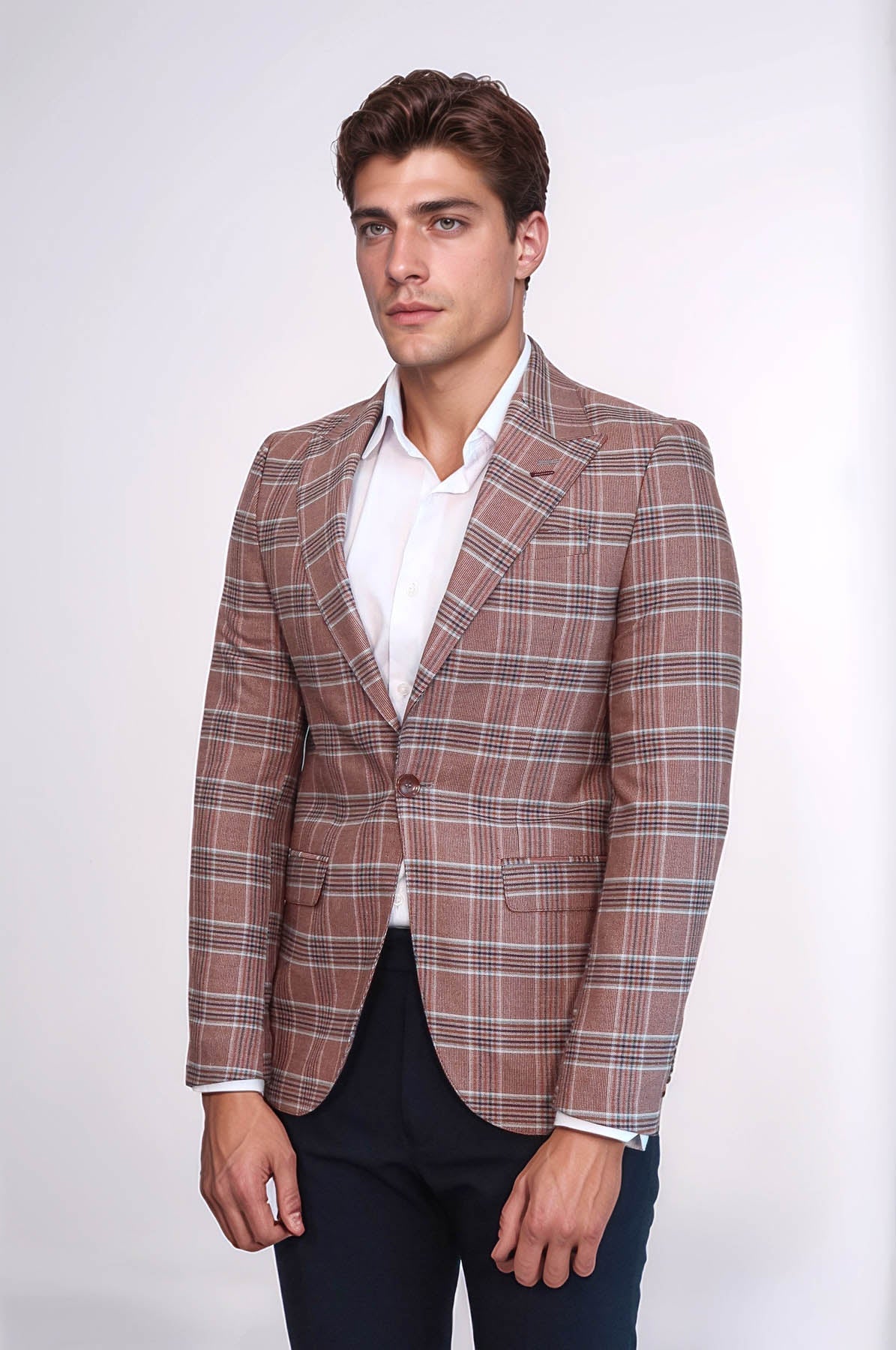 KOALA SYDNEY Checked Single Button Burgundy Men Blazer