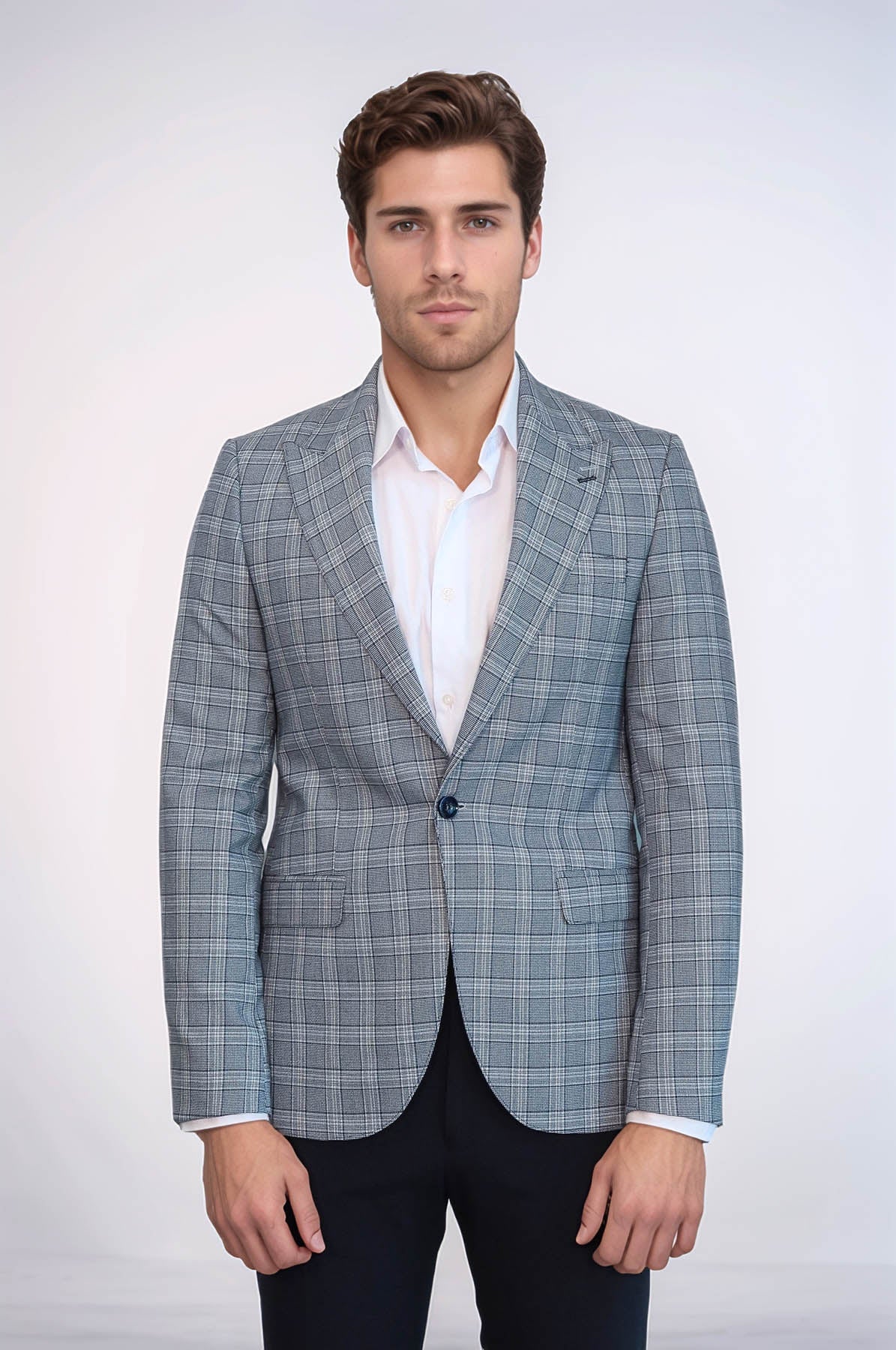 Checked Slim-Fit Grey Men's Blazer - Wessi