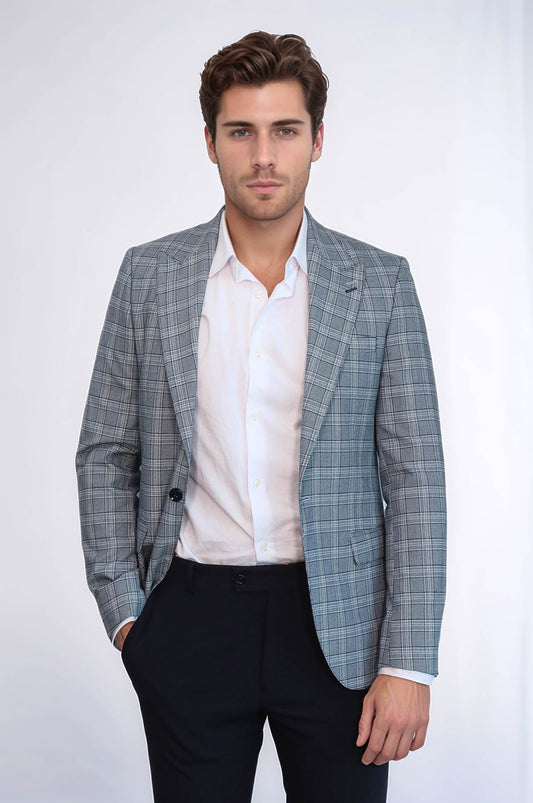 Checked Slim-Fit Grey Men's Blazer