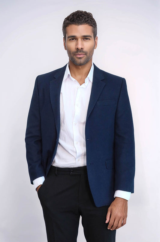 4 Drop Wool Navy Blue Men Blazer